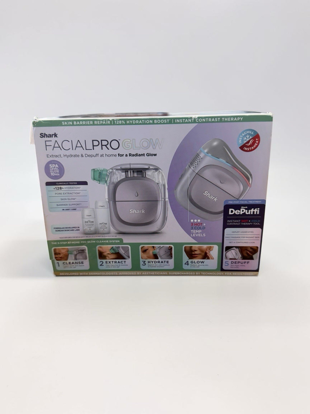 Shark FacialPro Glow Hydro-Powered Facial System Blue w Travel Case NEW Open Box
