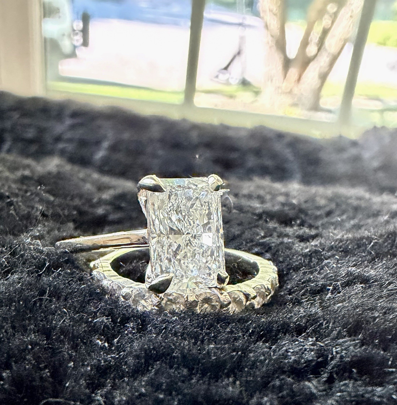 IGI Lab Grown 2.54ct Radiant Diamond E VS1 14K Yellow Gold 2pc Set 