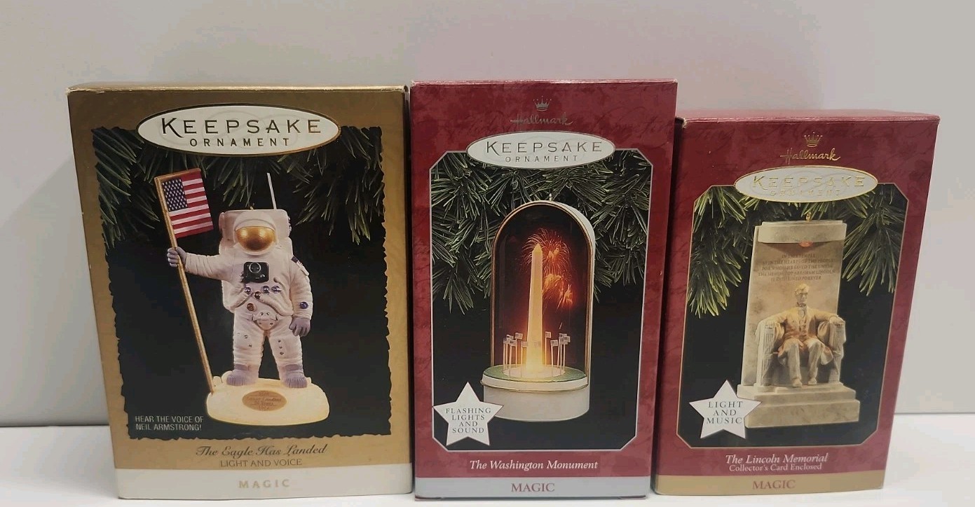Vtg Lot 3 Hallmark Keepsake Ornaments Magic Flashing Light Motion 1990s Working
