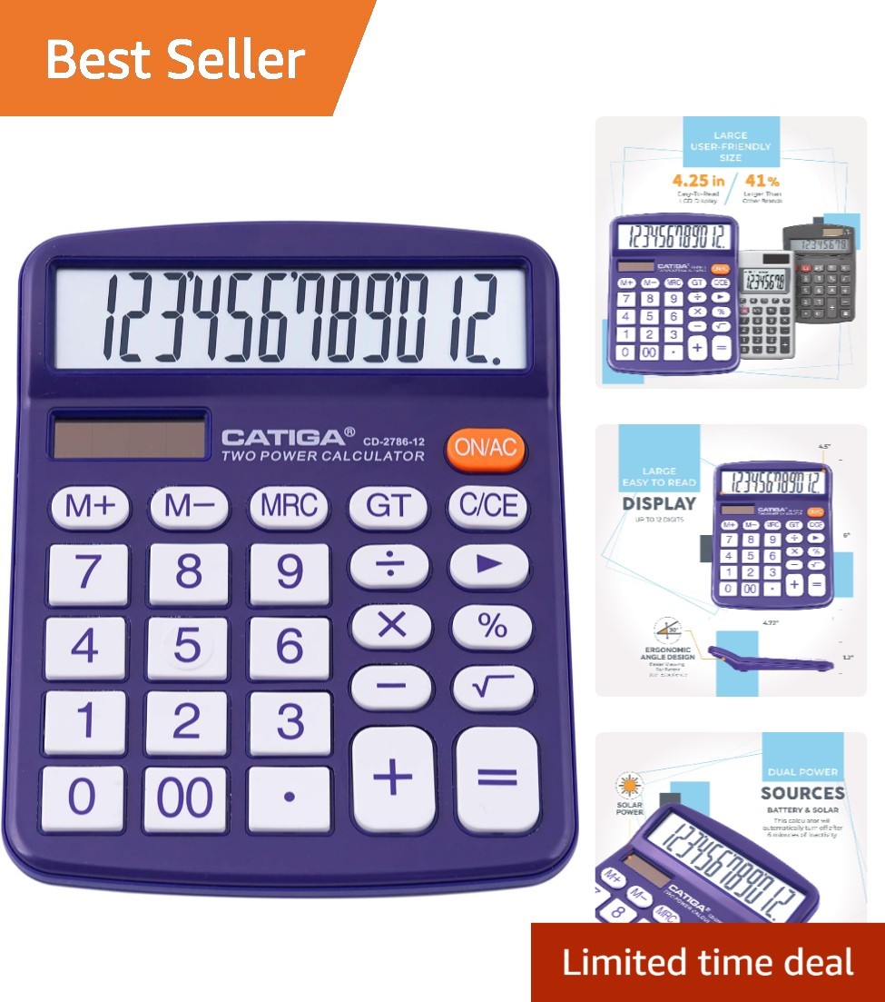 Stylish 12-Digit Desktop Calculator with Large Display - Ideal for Any Setting