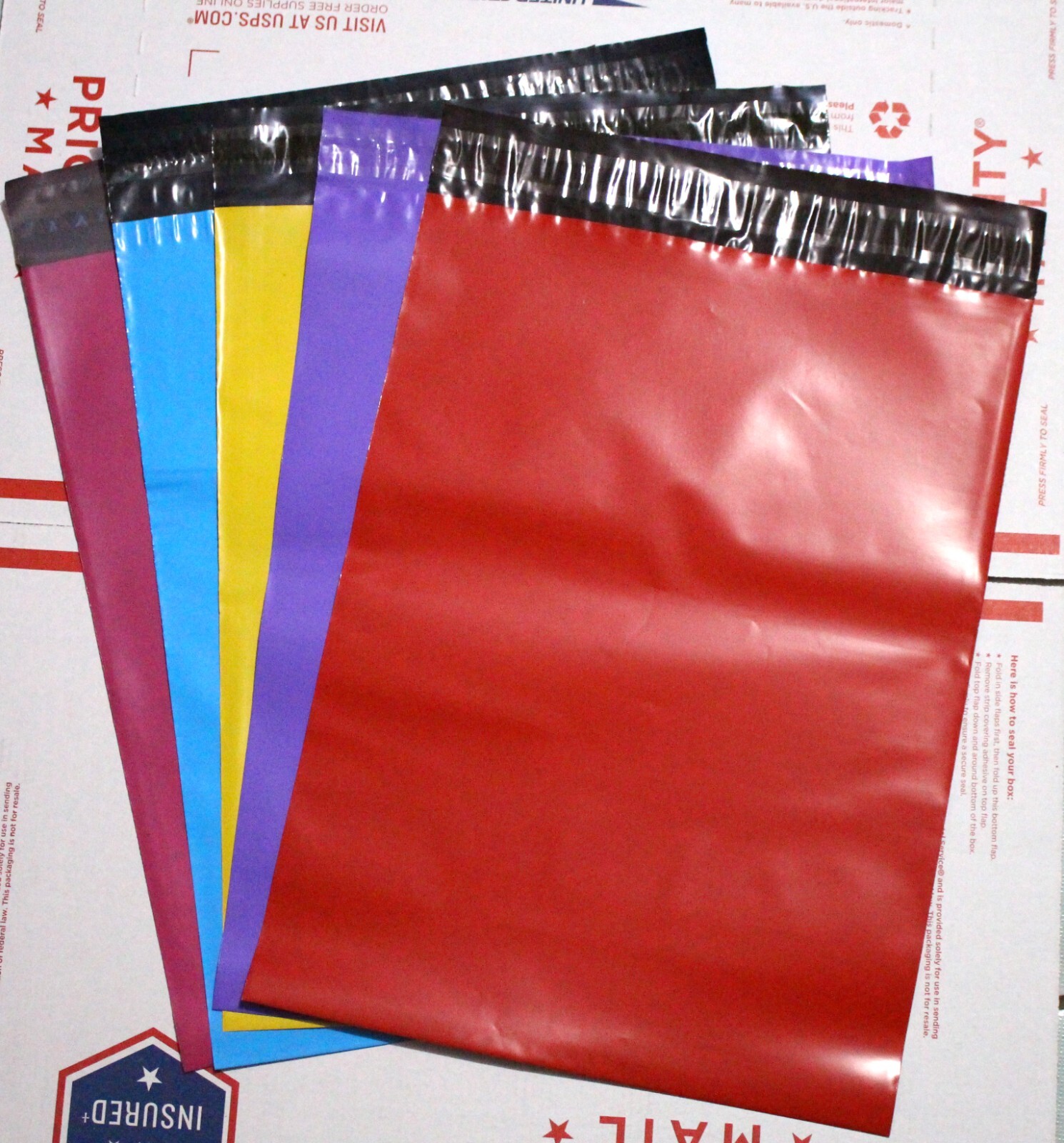 100 10x13 Blue red pink purple Yellow Poly Mailers Plastic Envelope Shipping Bag