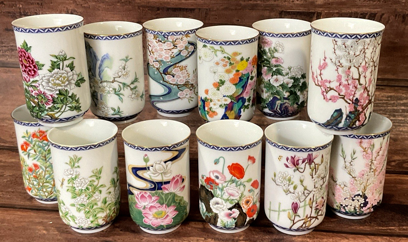 Sake/Teacups Franklin Porcelain Vintage 12pcs Months of the Year 1981 Japan