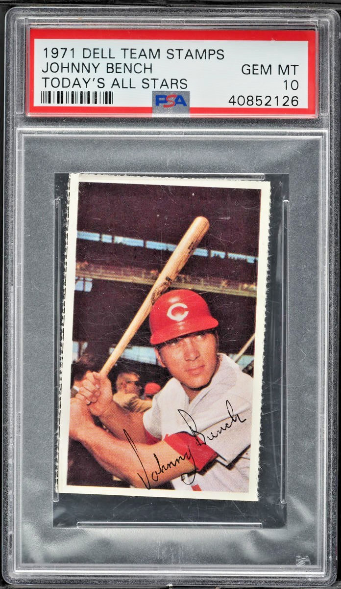 1971 Dell Today\'s Team Stamps Johnny Bench Today\'s All Stars PSA 10 GEM MINT Red