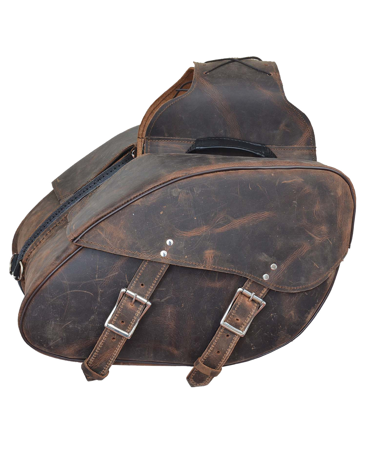 Motorcycle 2 Pc Large throwover Distressed Brown Real Leather Saddlebag Luggage