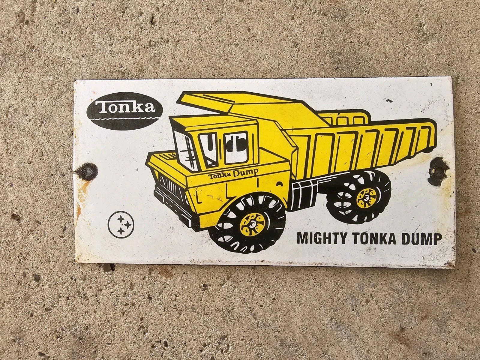 VINTAGE 1950\'S Porcelain Mighty Tonka Dump Truck Sign VINTAGE 1950\'S Porcelain Mighty Tonka Dump Truck Sign