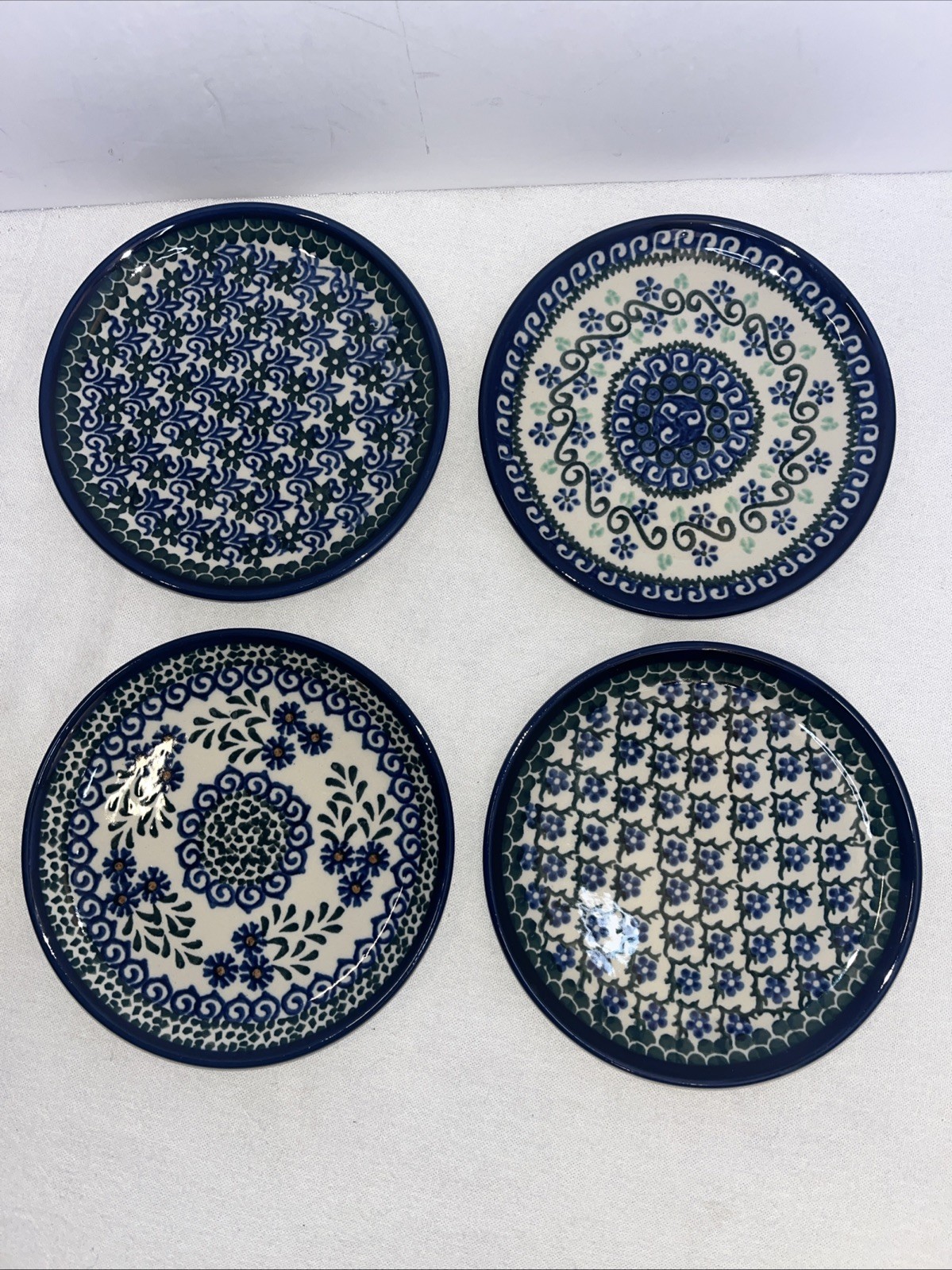 4 Polish Pottery 6 1/4” Dessert Appetizer Handmade Bolesławiec Poland