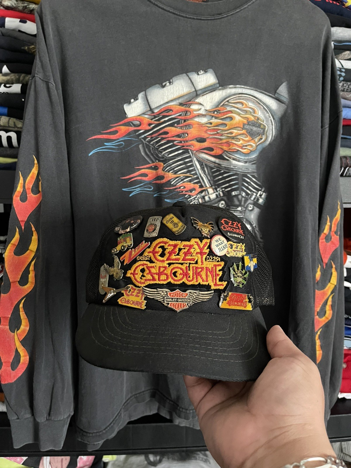 RARE Vintage 1982 Ozzy Osbourne Patch Black Mesh Snapback Trucker Hat 1980s 80s RARE Vintage 1982 Ozzy Osbourne Patch Black Mesh Snapback Trucker Hat 1980s 80s