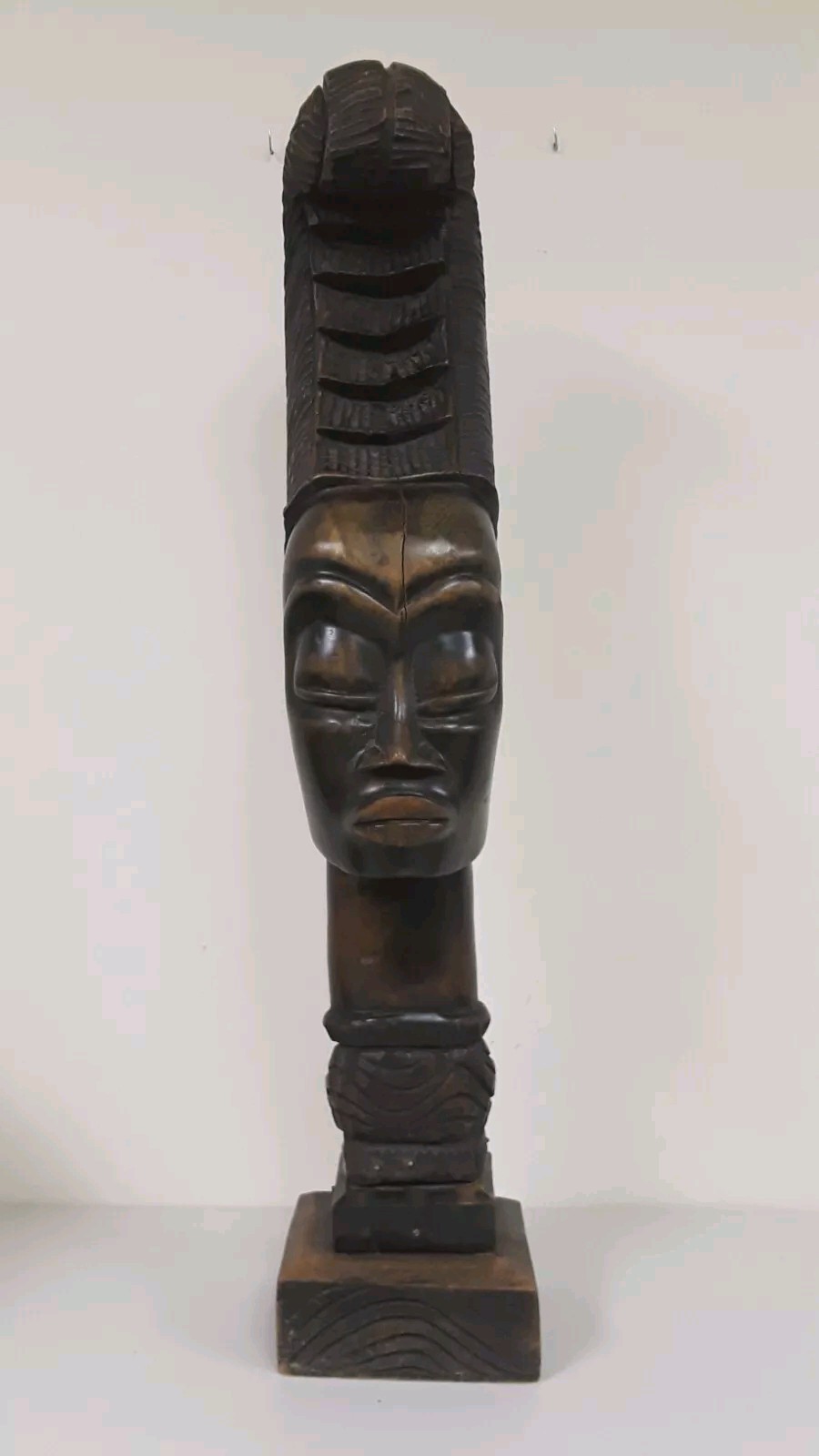 VTG Hand Carved Wood Sculpture Tribal African Queen Black Female Figural Bust