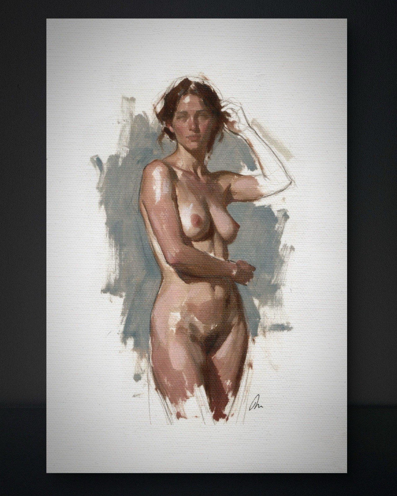 Original  Female Figure Portrait Classical  Oil Painting 5.5x8.5 Book page