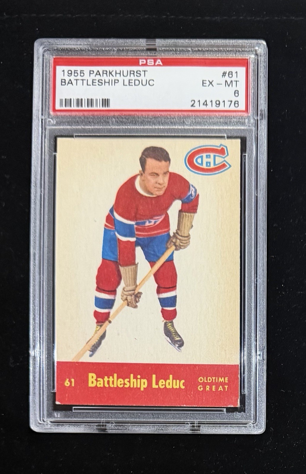 1955 Parkhurst Hockey - #61 Battleship LeDuc- PSA 6 1955 Parkhurst Hockey - #61 Battleship LeDuc- PSA 6
