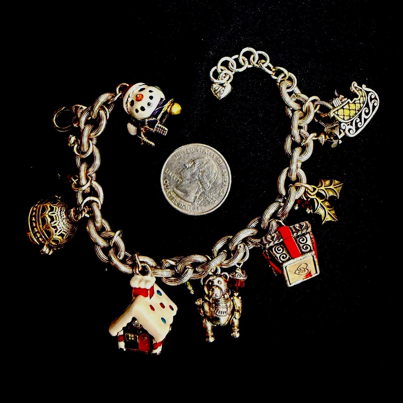 BRIGHTON Silver Charm Bracelet Enamel Holiday Dangle Charms