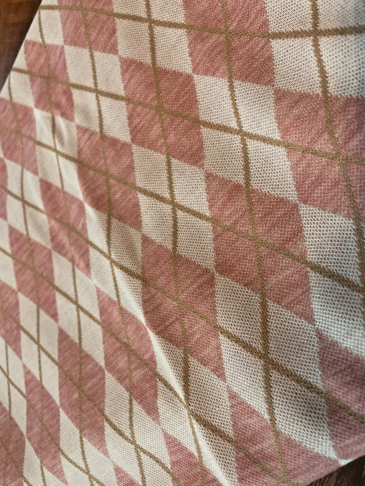 Vintage 1970s White & Pink Plaid Diamond Argyle fabric 54”x60”