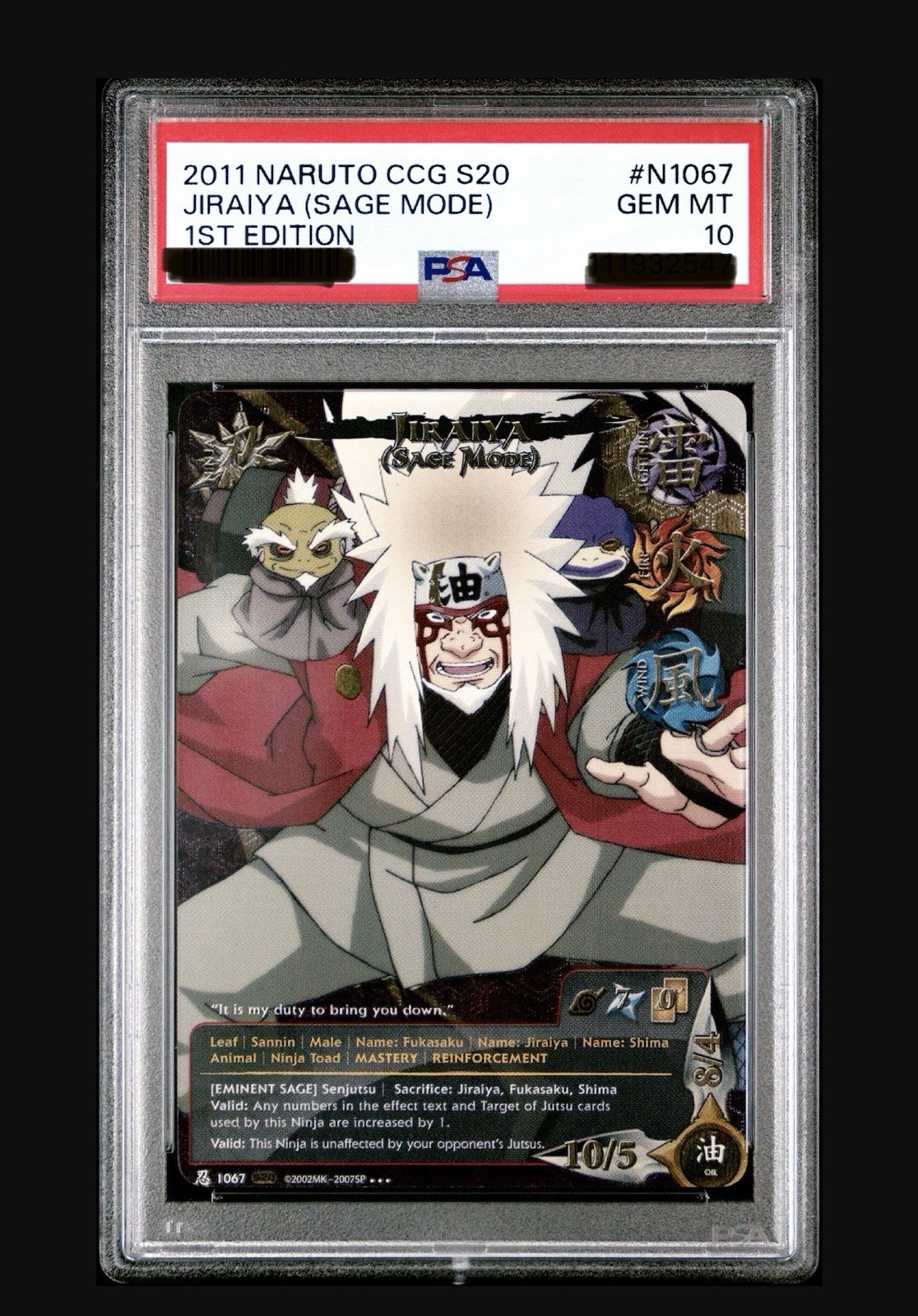 PSA 10 2011 Naruto CCG S20 Jiraiya (Sage Mode) Foil 1st Ed #N1067 Pop 30
