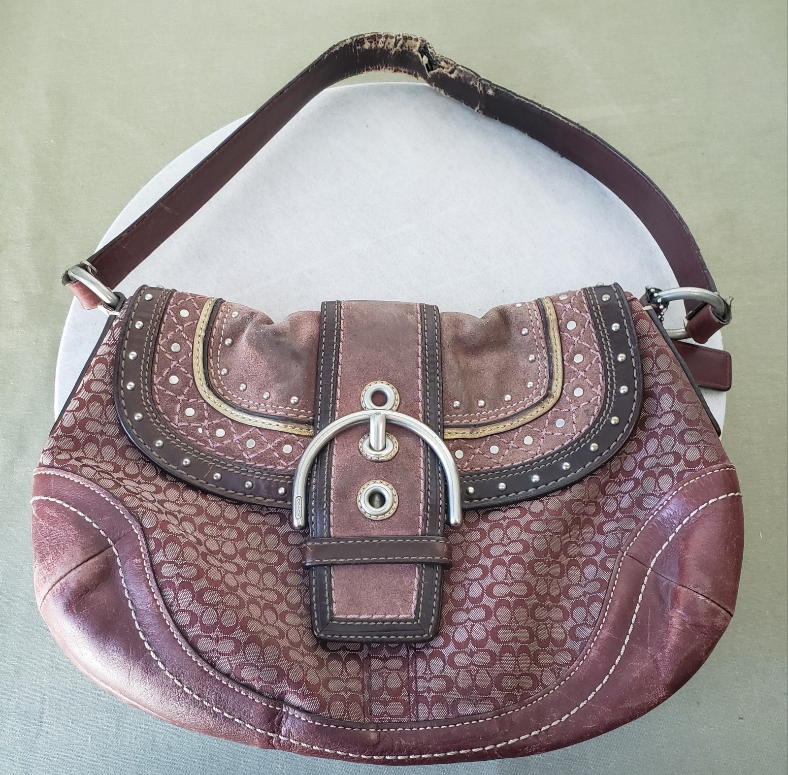Y2K Coach Soho Signature Buckle Flap Canvas Suede Bag F11517 limited edition Y2K Coach Soho Signature Buckle Flap Canvas Suede Bag F11517 limited edition