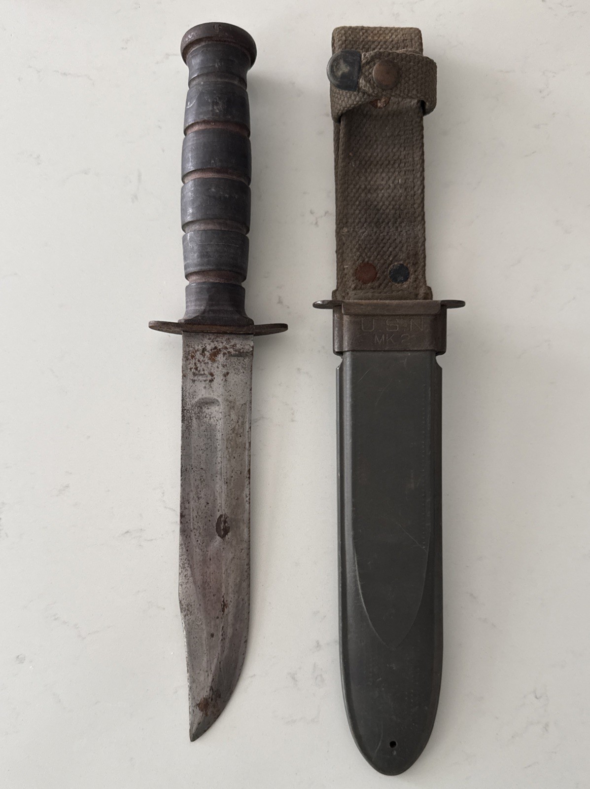 Vintage Authentic WWII USN KA-BAR MK 2 Fighting Knife w/ USN Original Sheath