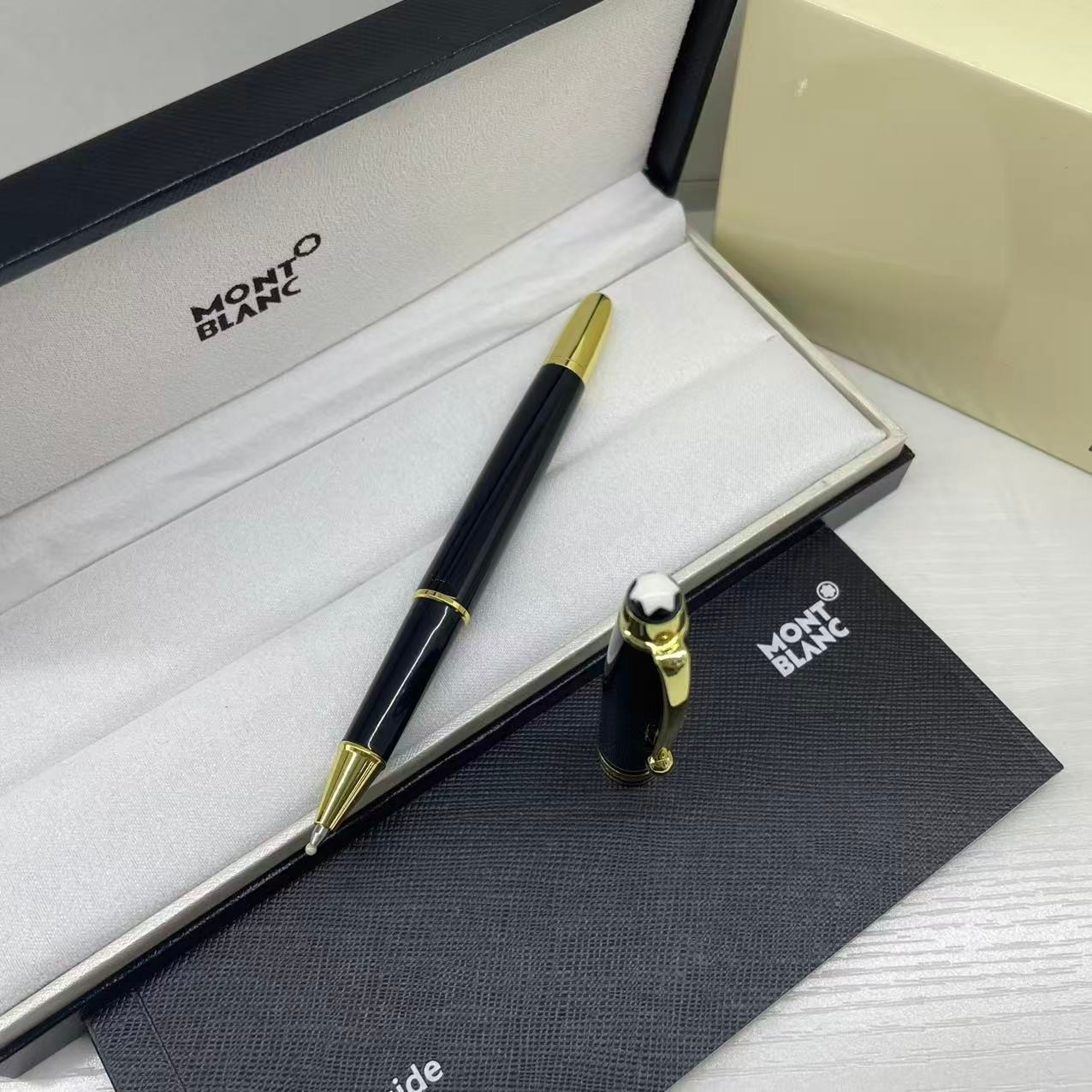 New Montblanc Meisterstuck 163 Rollerball Pen Black/Gold Trim w/ Gift Box New Montblanc Meisterstuck 163 Rollerball Pen Black/Gold Trim w/ Gift Box
