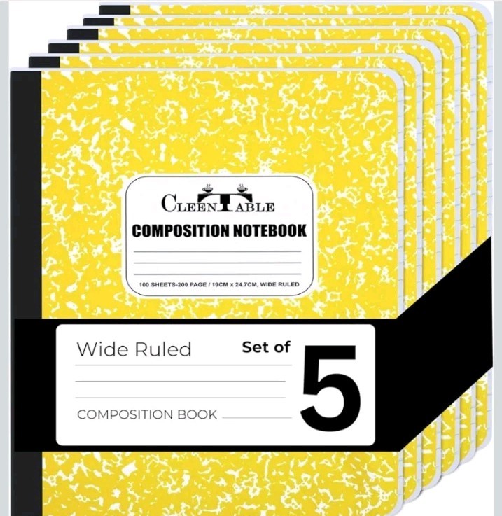  CLEENTABLE Composition Notebook 5 Pack, Wide Ruled , Marble Cover 100 Sheets