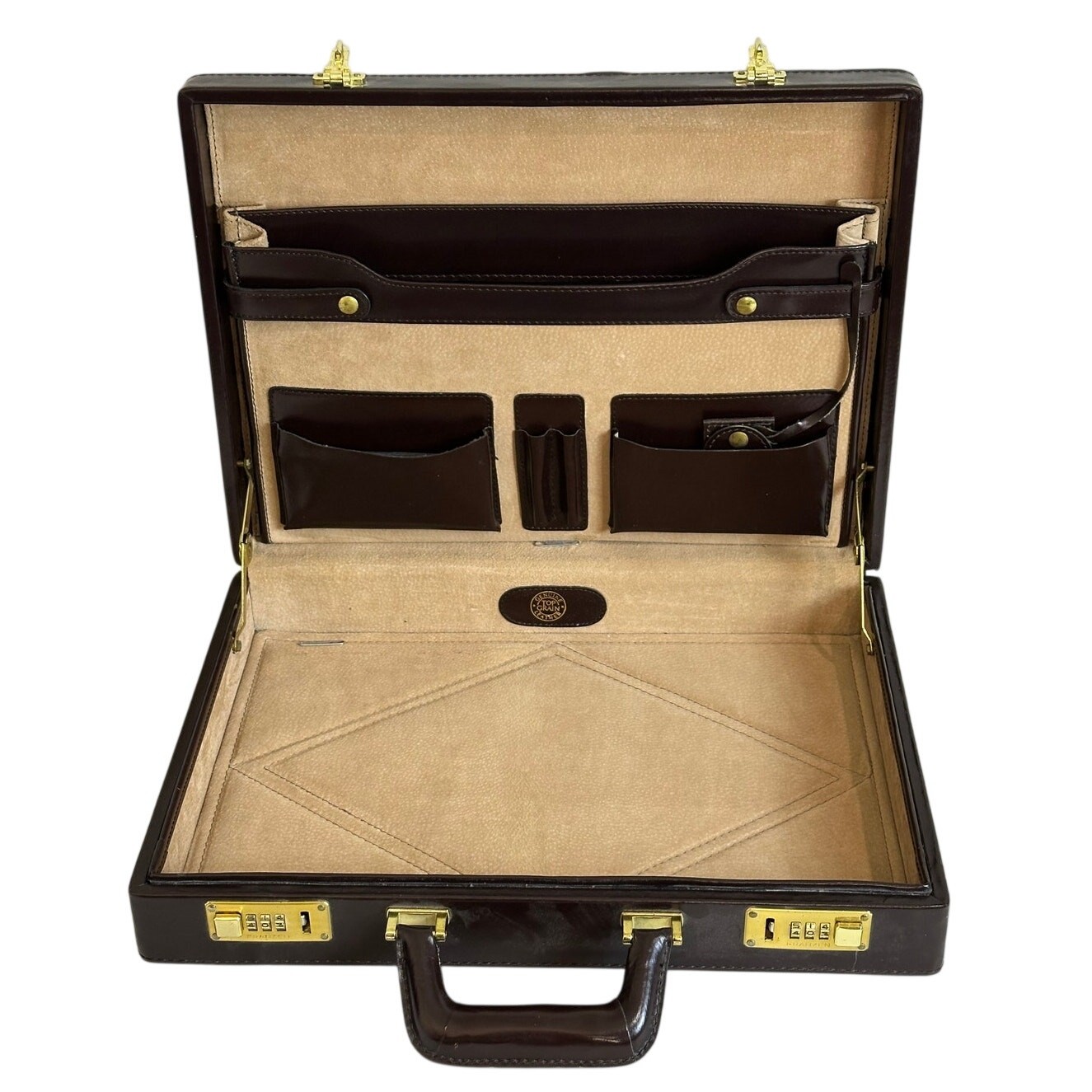 Franzen Vintage Men\'s Brown Leather Attache Briefcase Hard Case Combo Lock