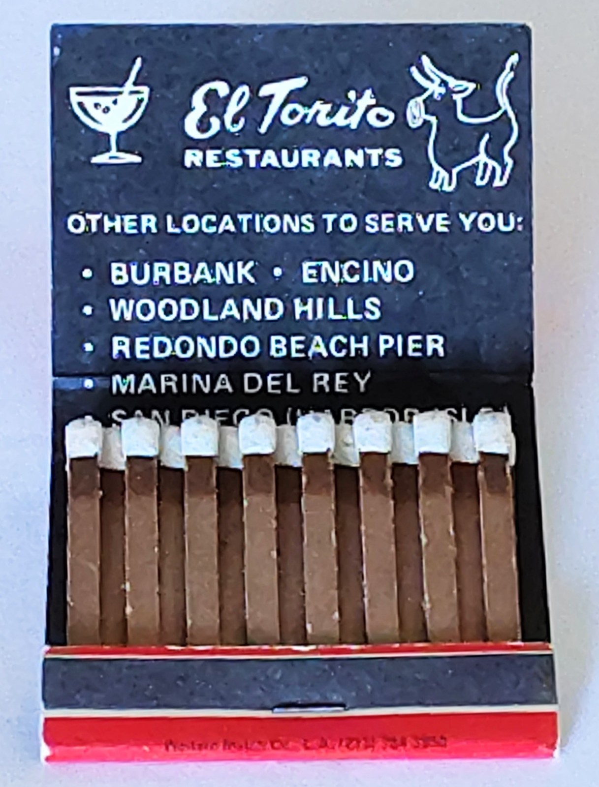 Vintage El Torito Restaurant Matchbook unstruct Los Angeles CA Rare