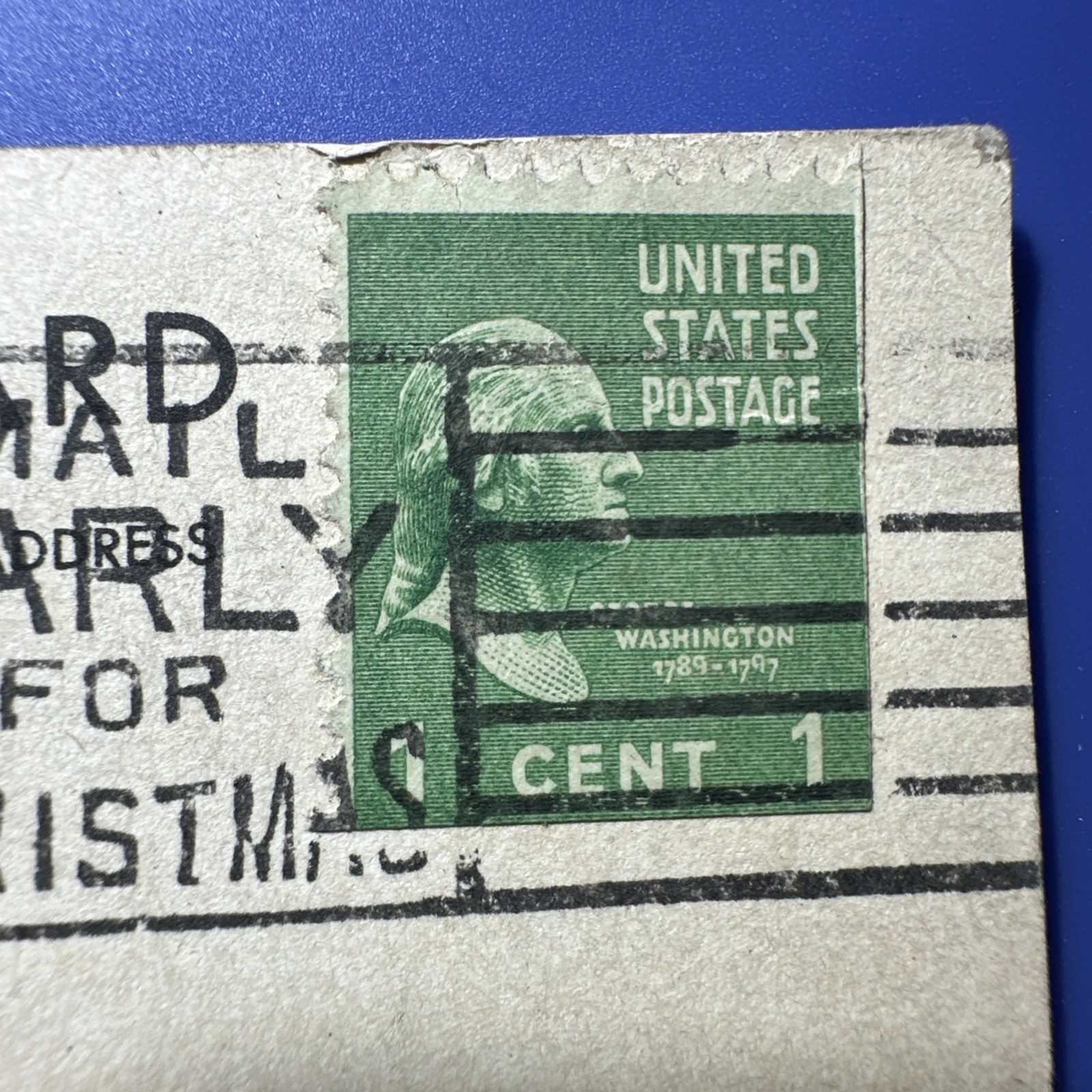 Geoge Washington 1 Cent Postage Stamp  On Original Washington monument Postcard