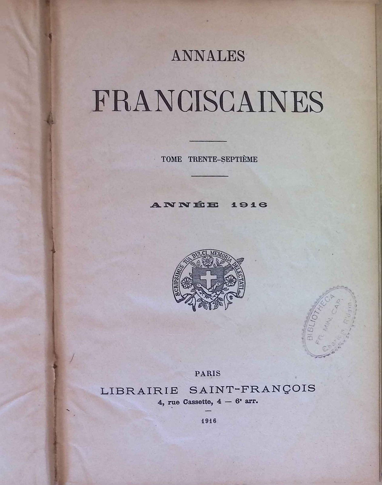 Annales Franciscaines, Annee 1916.