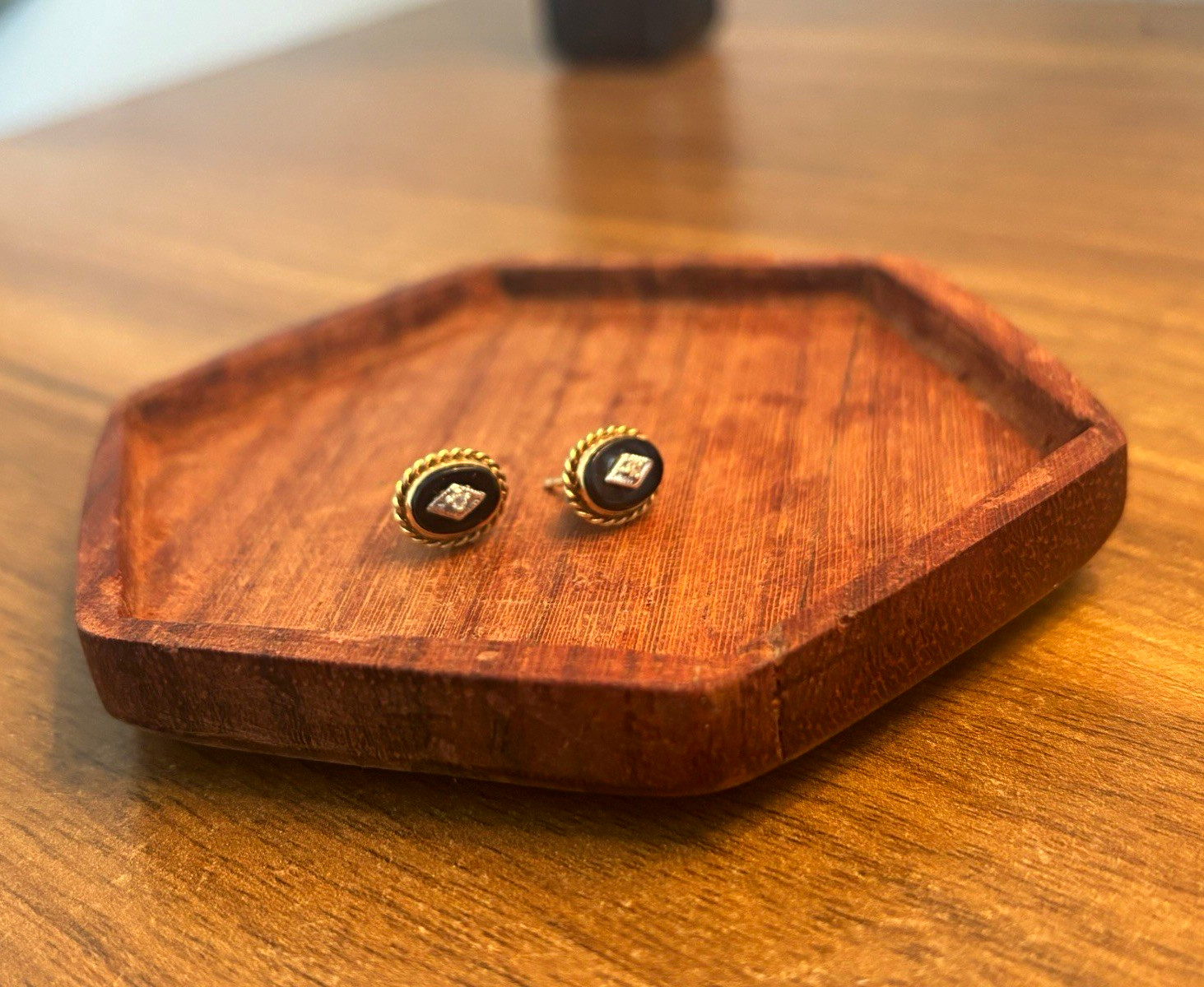 Vintage Carla 14K Gold Black Onyx and Diamond Stud Earrings