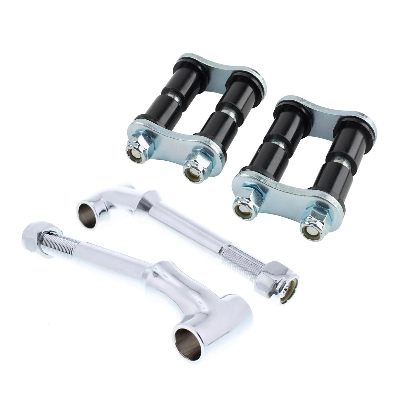 Speedway Front Solid Axle Leaf Spring Perches & Shackles, Chrome