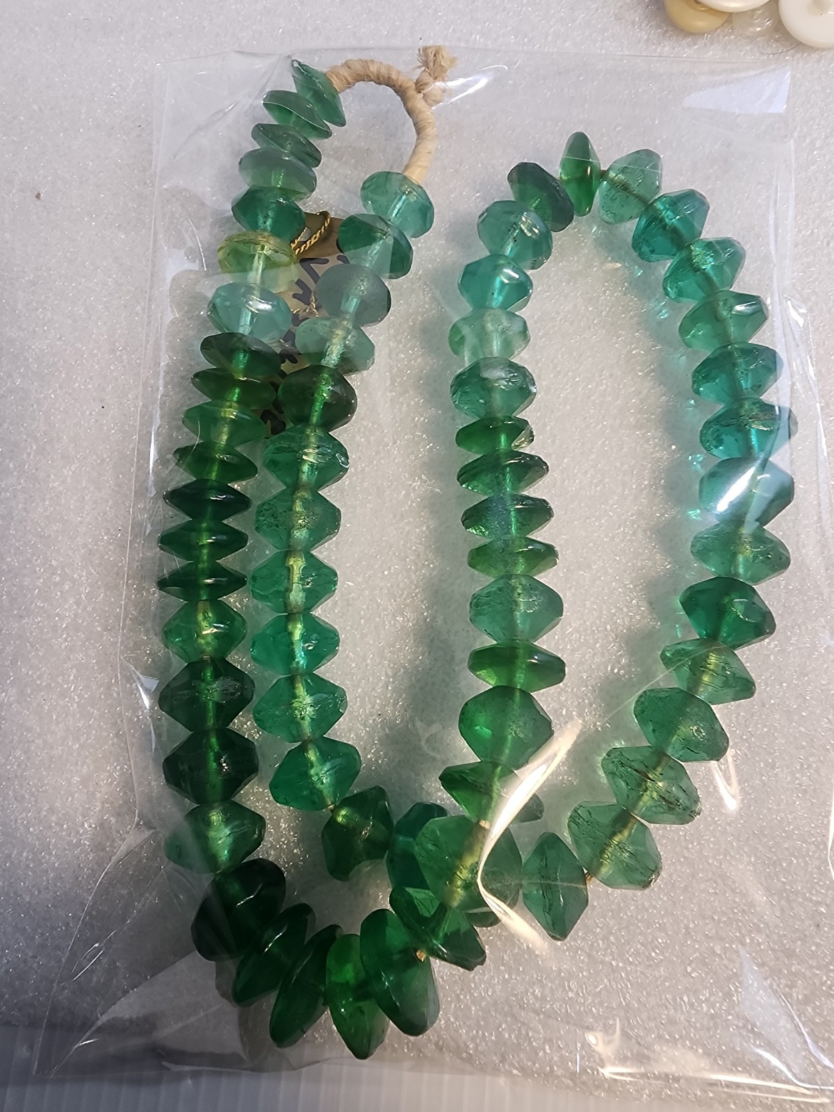 Antique African Trade Bead Necklace Green Vaseline Uranium 1900s Glass 22\ Antique African Trade Bead Necklace Green Vaseline Uranium 1900s Glass 22\