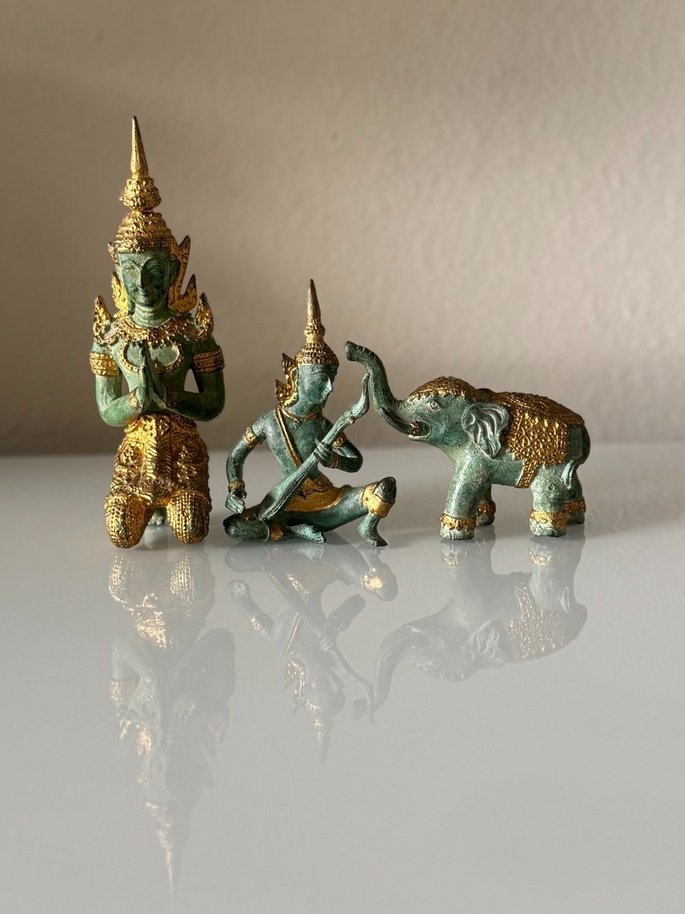 Set of 3 Solid Bronze Thai / Southeast Asian Style Figurines – Non-Magnetic