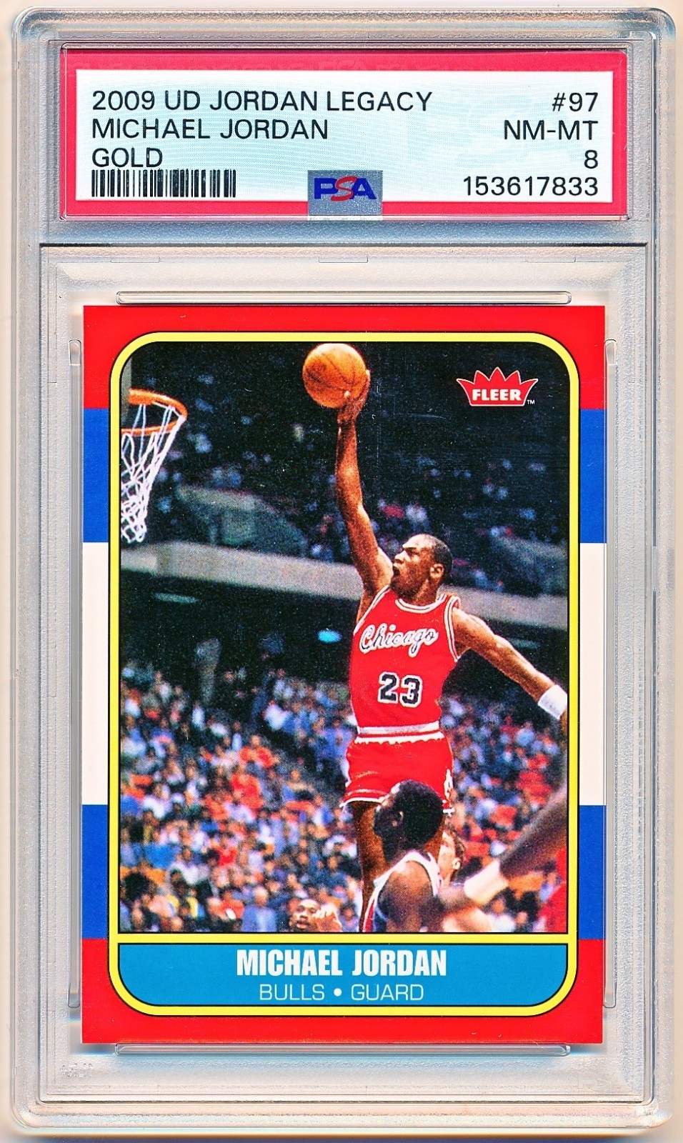 2009-10 Upper Deck Michael Jordan Legacy Gold 1986-87 Fleer Rc Reprint #97 PSA 8