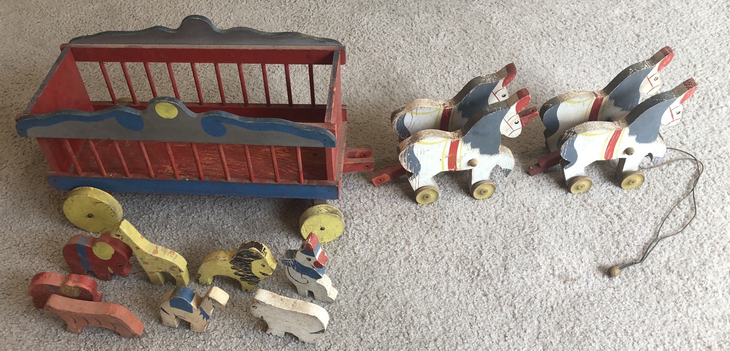 Vintage Wooden Circus Parade Animal Circus Train Pull Toy 38” Long Vintage Wooden Circus Parade Animal Circus Train Pull Toy 38” Long