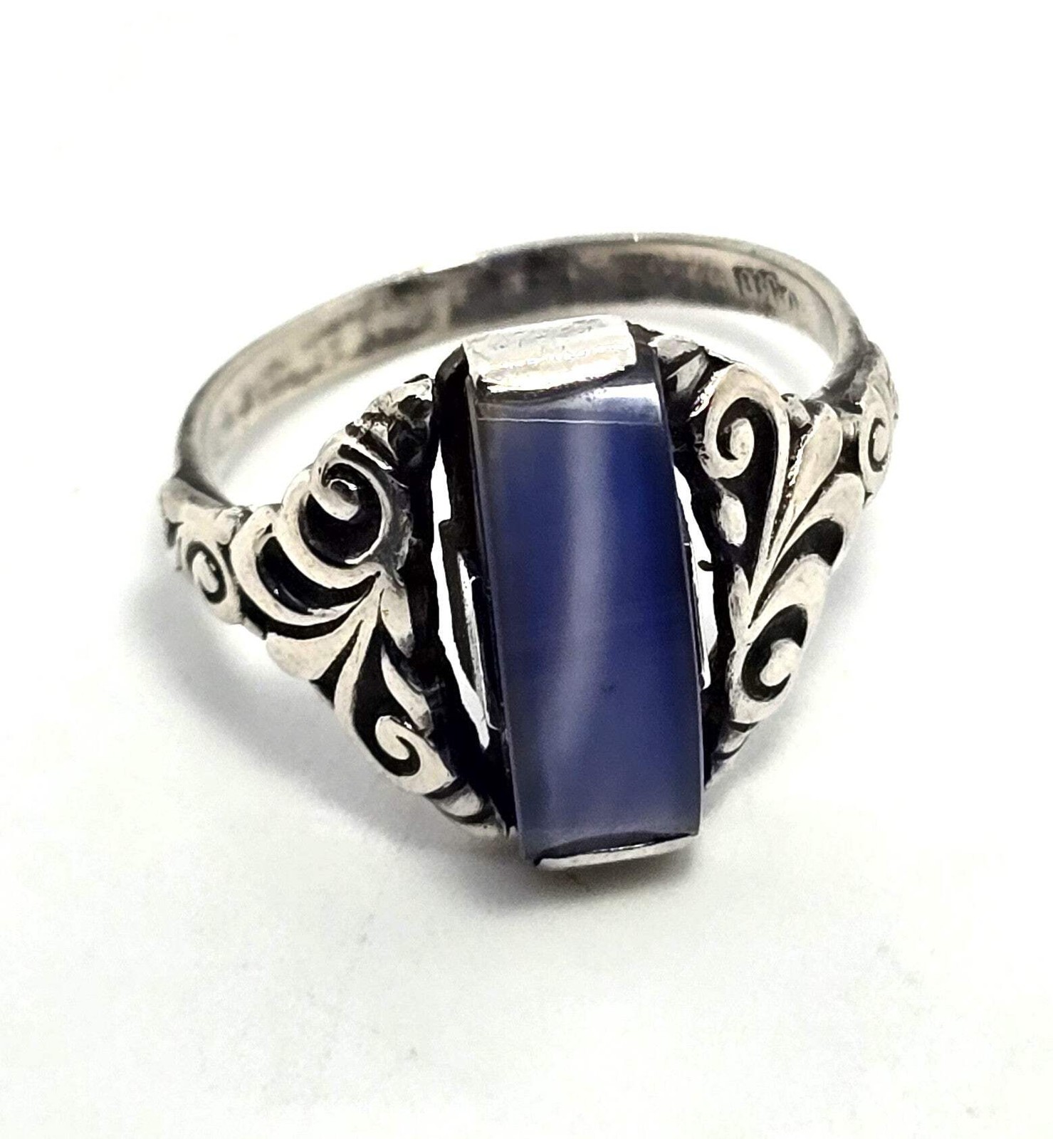 Scandinavian blue Chalcedony 830 vintage sterling silver ring size 8