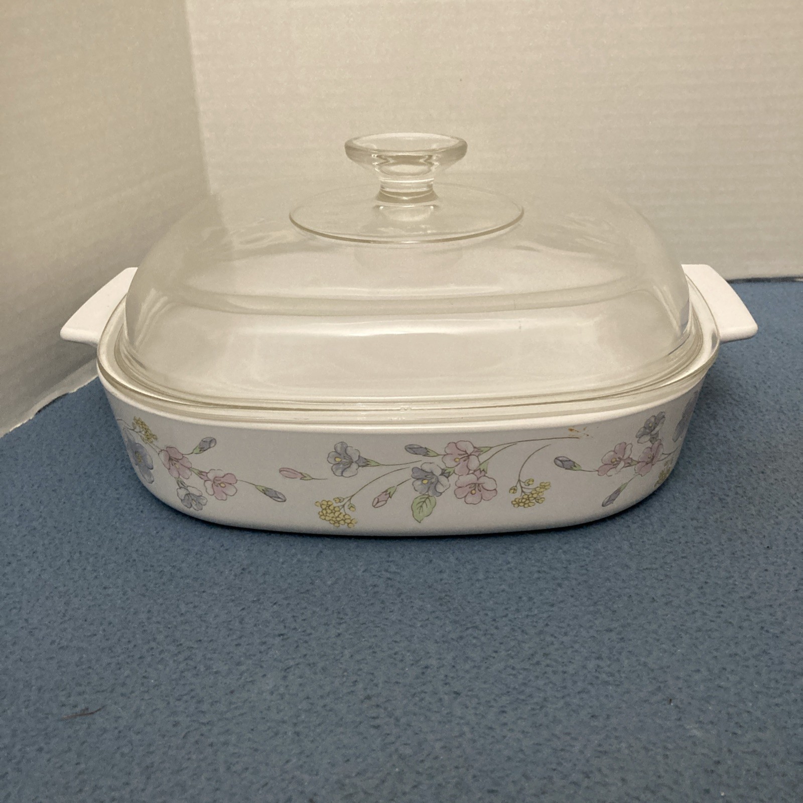 Corning Ware Pastel Bouquet A-10-B 2.5 L Square Casserole w/PYREX A-12-C Lid