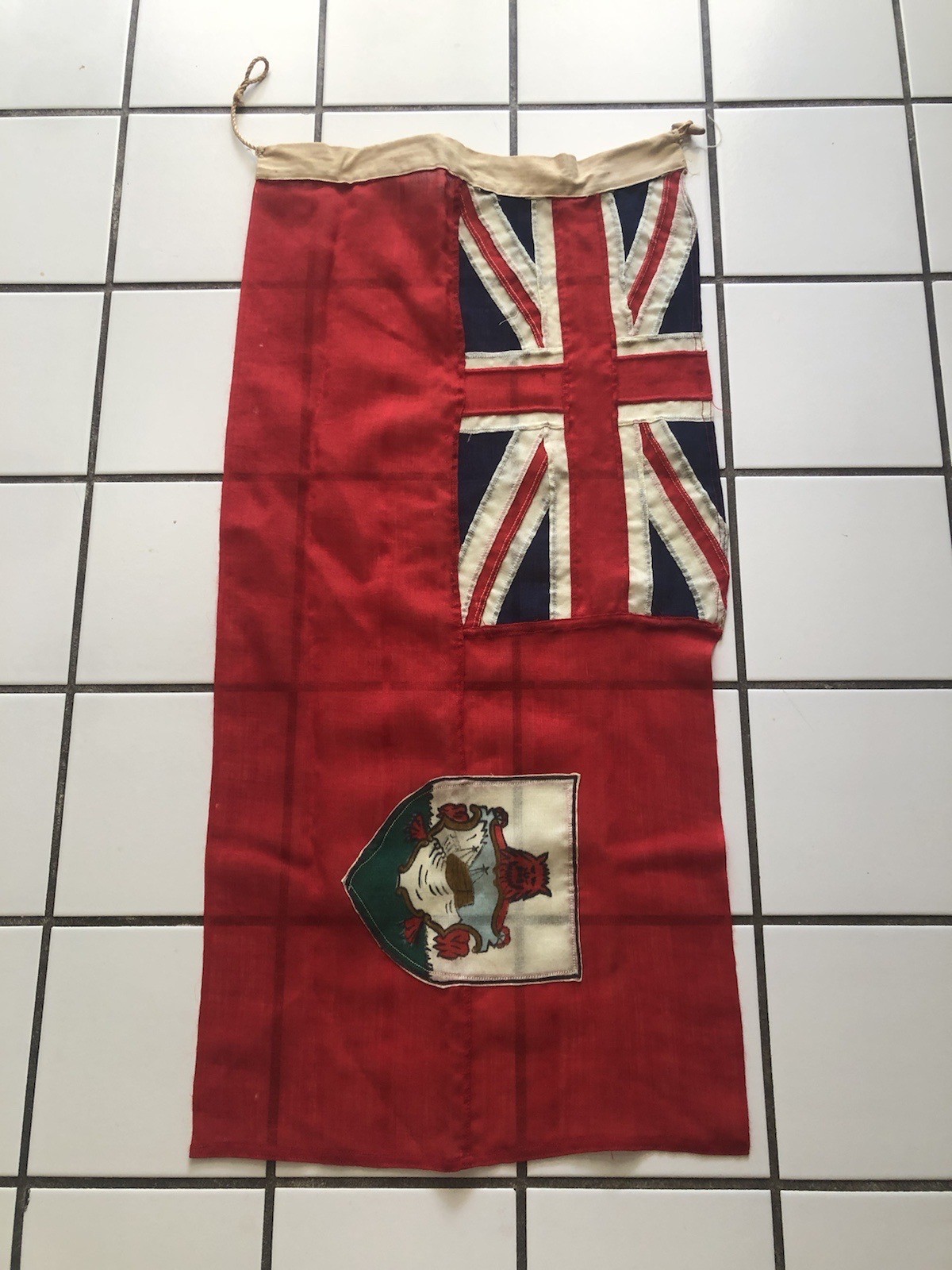 Vintage 1910s Bermuda Red Ensign Nautical Flag Hand Sewn Painted Shield Wool Vintage 1910s Bermuda Red Ensign Nautical Flag Hand Sewn Painted Shield Wool