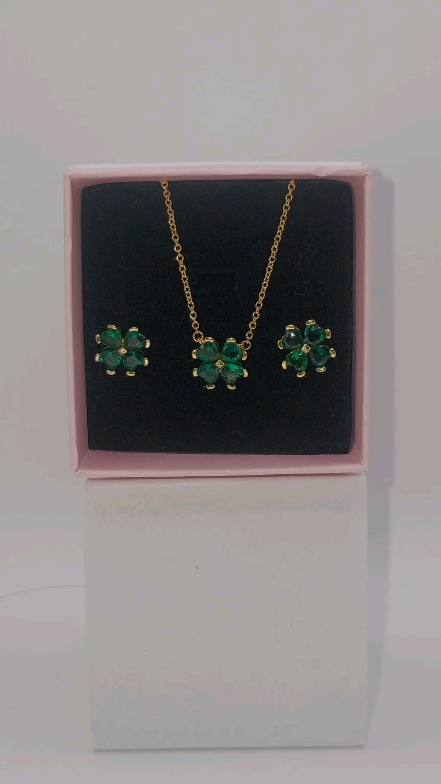 New PANDORA 14k-plated Sparkling Lucky Clover Necklace Earrings Jewelry Gift Set
