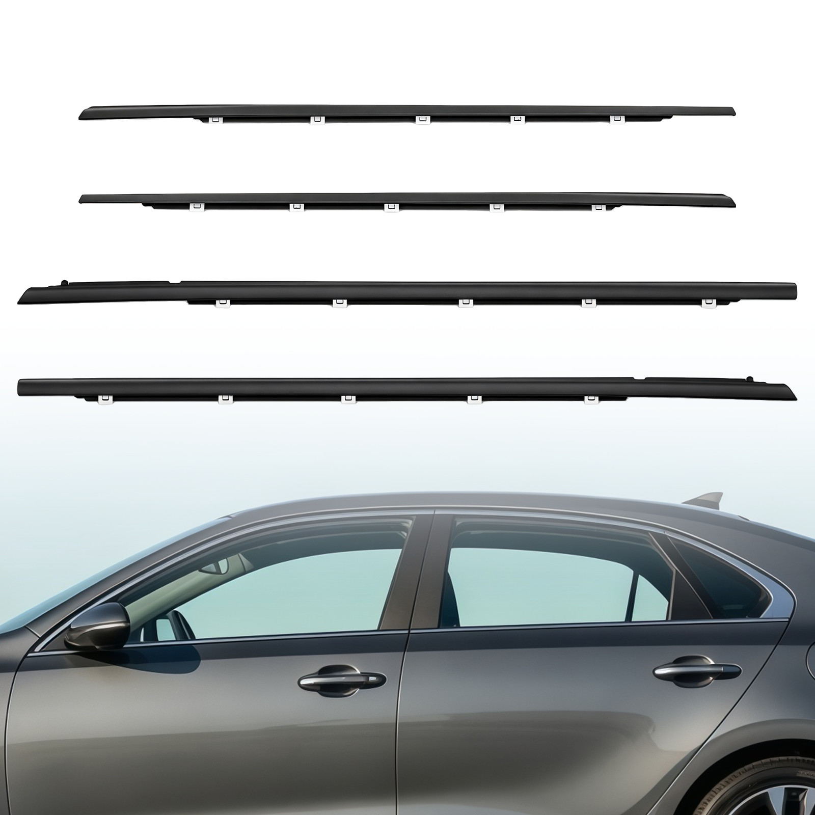 For Kia Forte 2019-2023 FR & LH Door Outside Weatherstrip Belt 4Pcs 82210-M6000