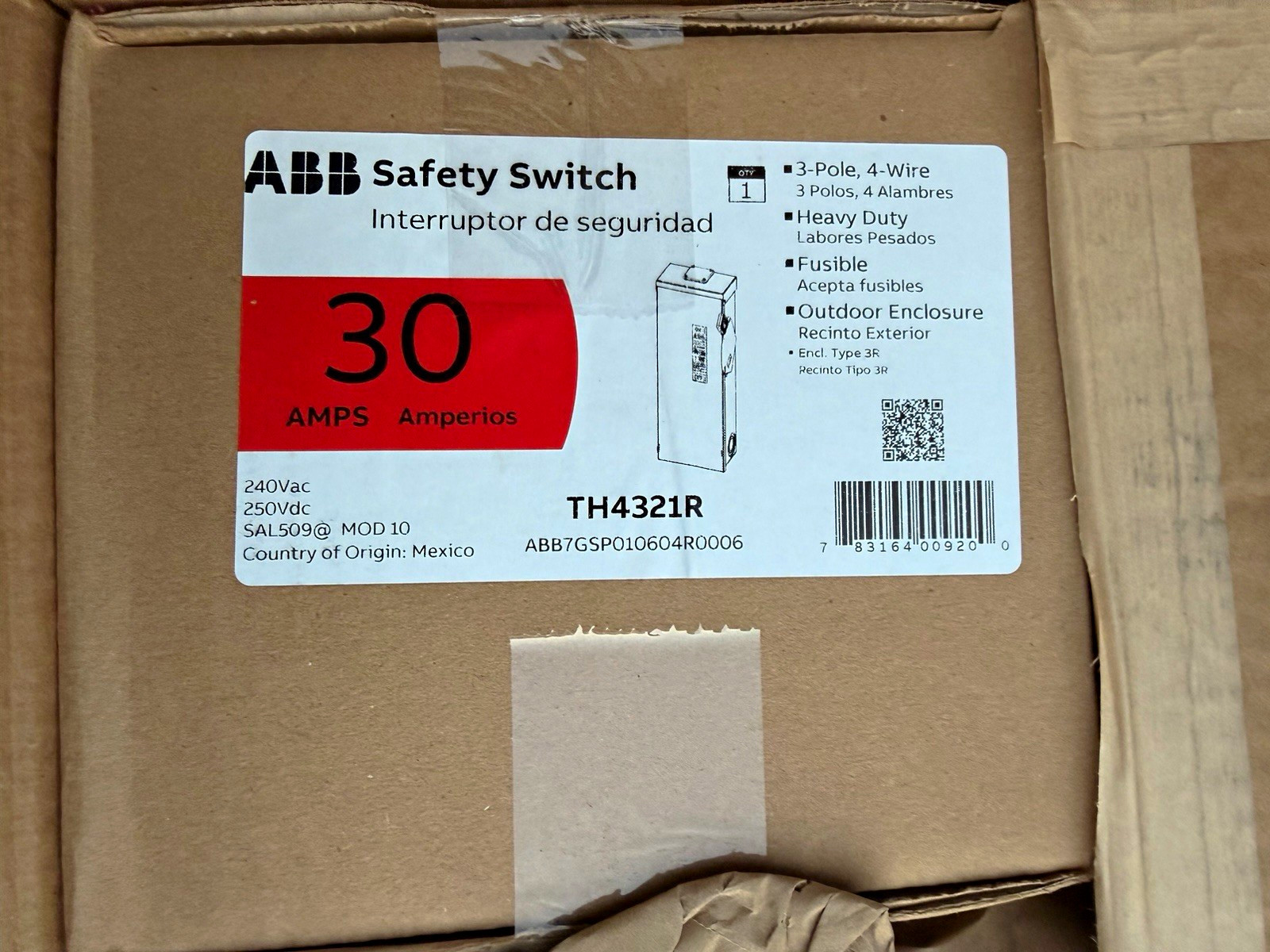 ABB TH4321R 30A Heavy Duty Fusible Outdoor Safety Switch 3-Pole 240VAC ABB TH4321R 30A Heavy Duty Fusible Outdoor Safety Switch 3-Pole 240VAC