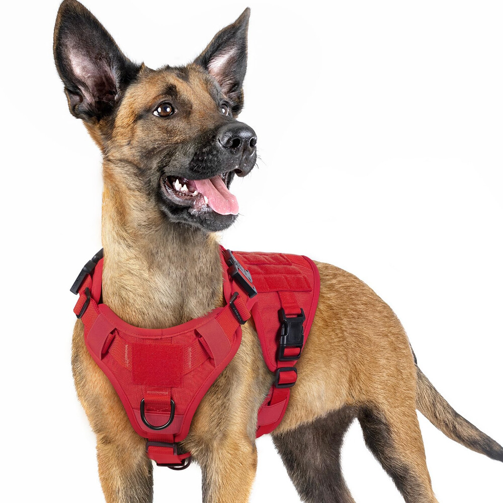 rabbitgoo No Pull Military Tactical Dog Harness Vest with Handle Adjustable Red