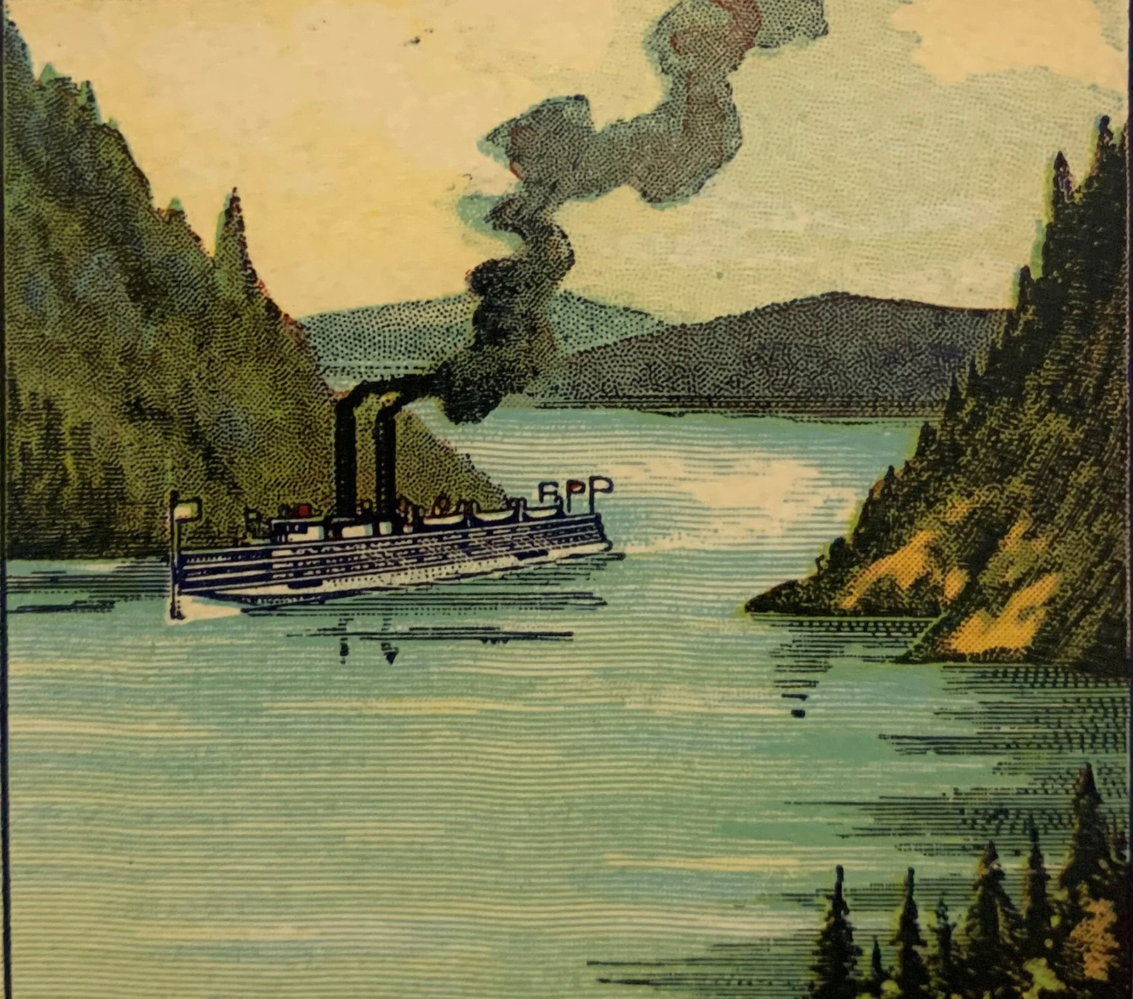 Antique Hudson Broom Label NOS 🧹 1910s–20s Hudson River Steamer Art