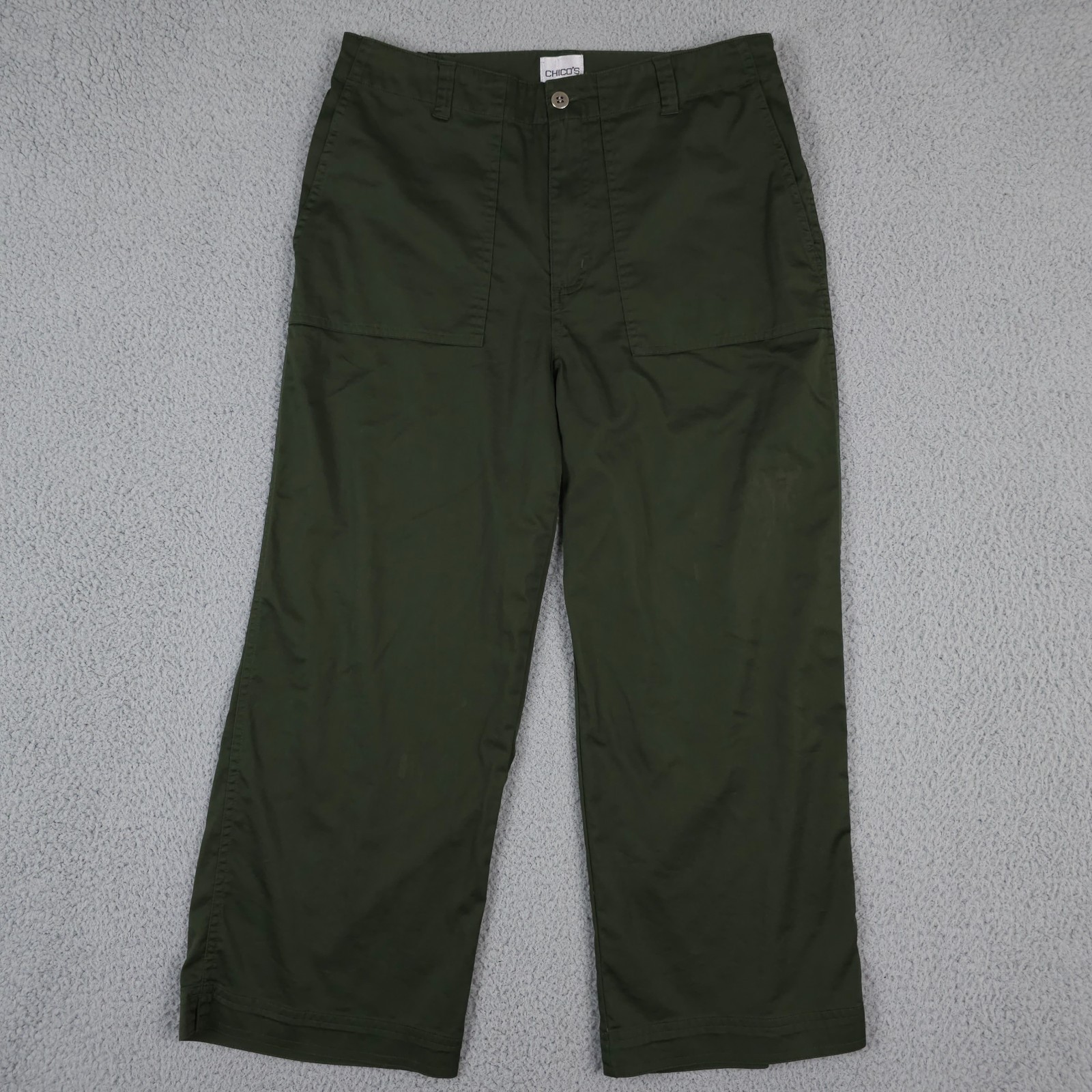Chicos Pants Womens 1 US 8 Green Lightweight Patch Pocket Cropped Casual Stretch