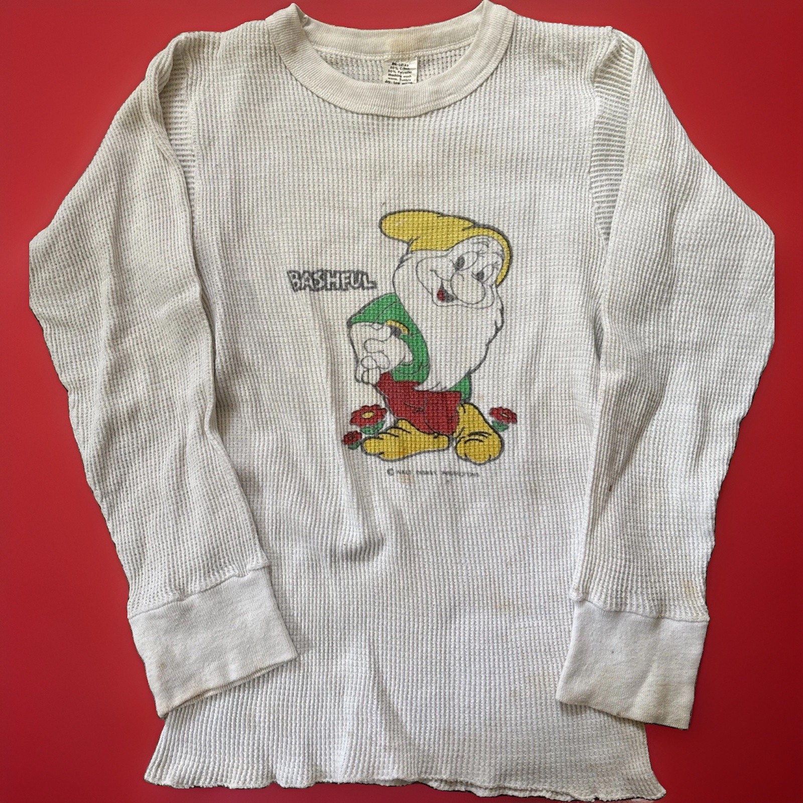 Vtg Walt Disney Productions Bashful Waffle White Shirt Youth Large