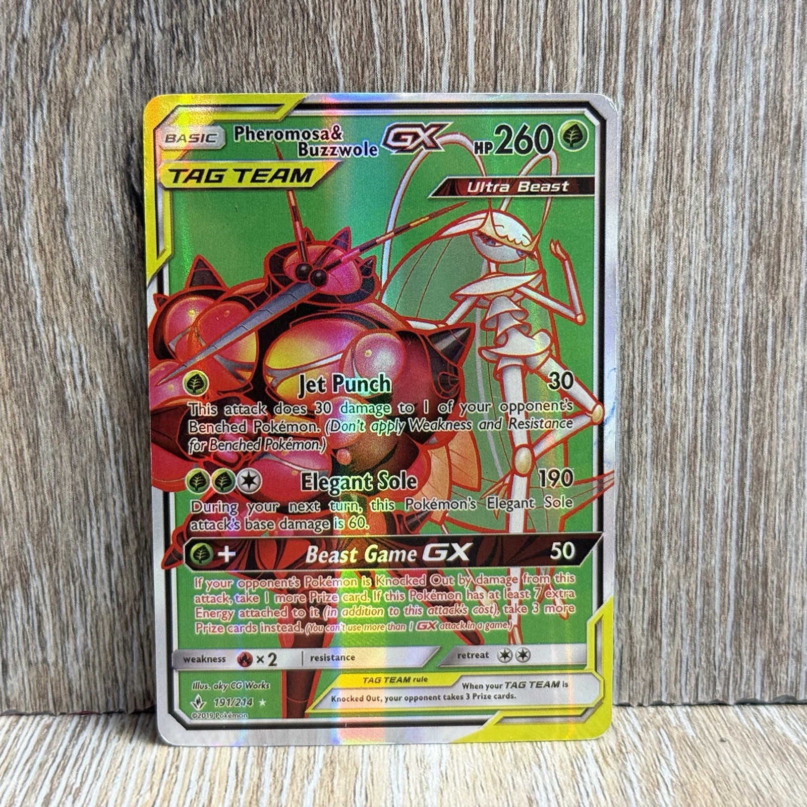 Pokemon TCG Pheromosa And Buzzwole Tag Team Full Art Holo GX 191/214