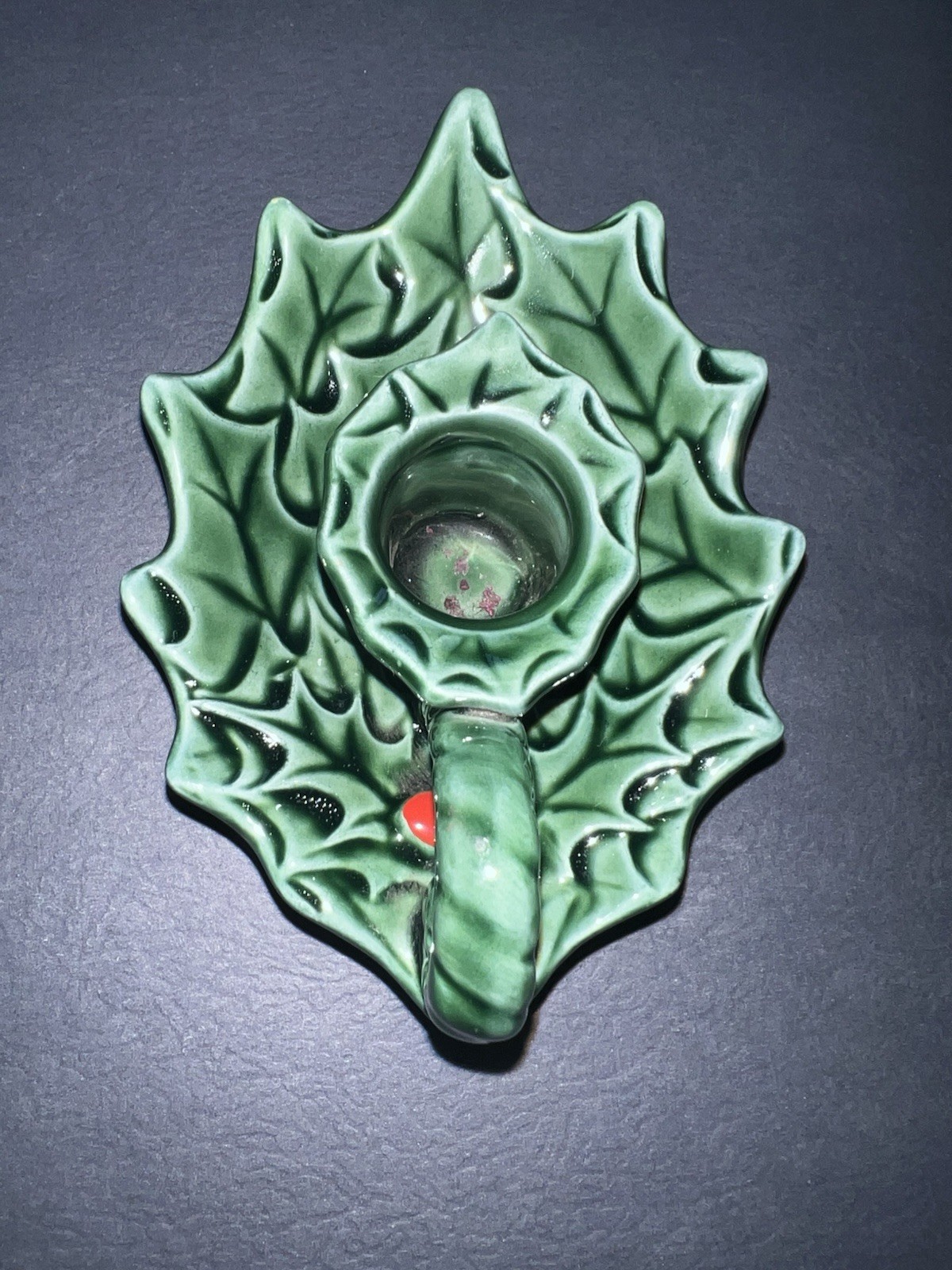 Vintage Lefton Green Ceramic Holly Candle Holder Japan 1970/71