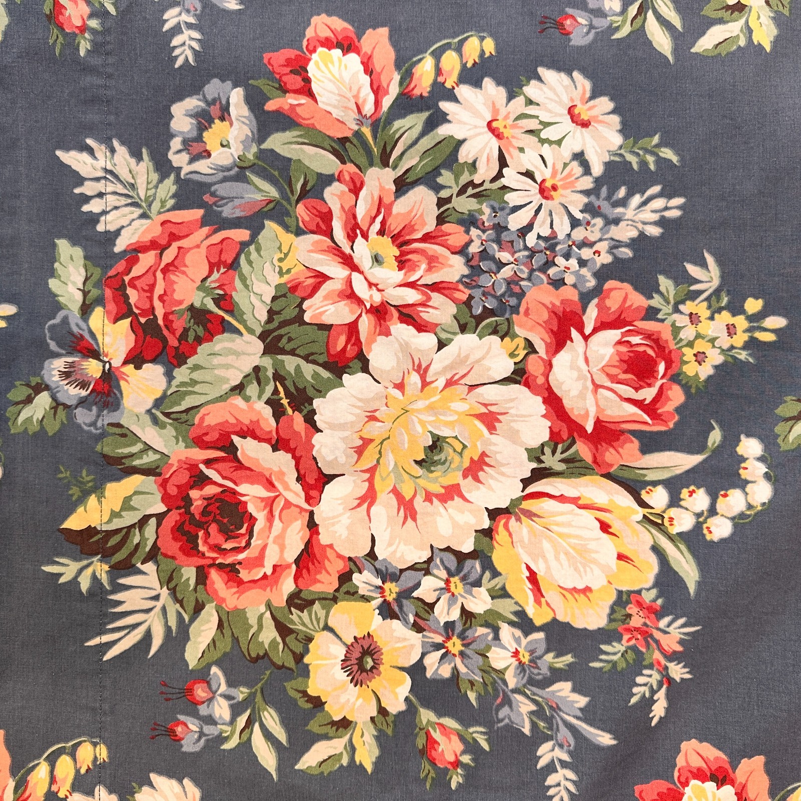 Vintage Ralph Lauren Kimberly Floral Blue Twin Flat Sheet Cotton Made in USA