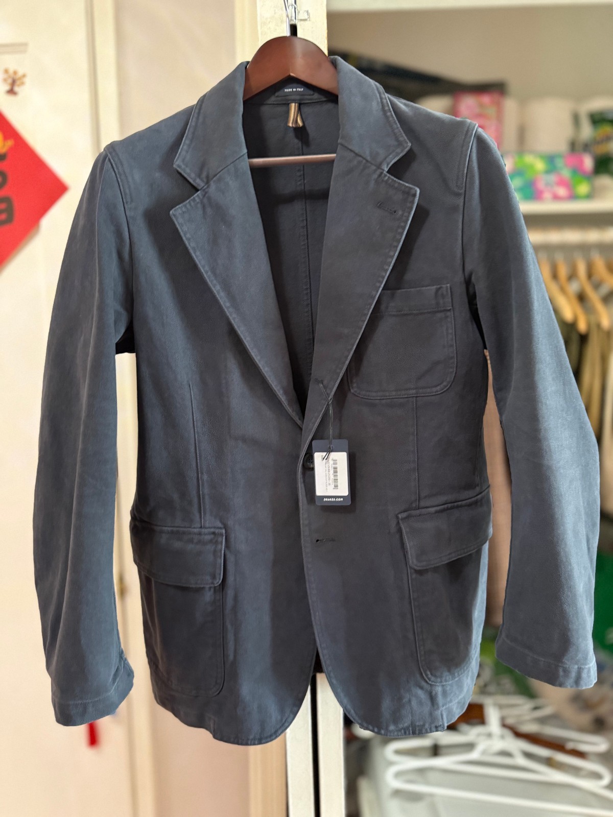DRAKES LONDON - LNWT Dark Navy Heavy Cotton Twill Games Blazer Size 38