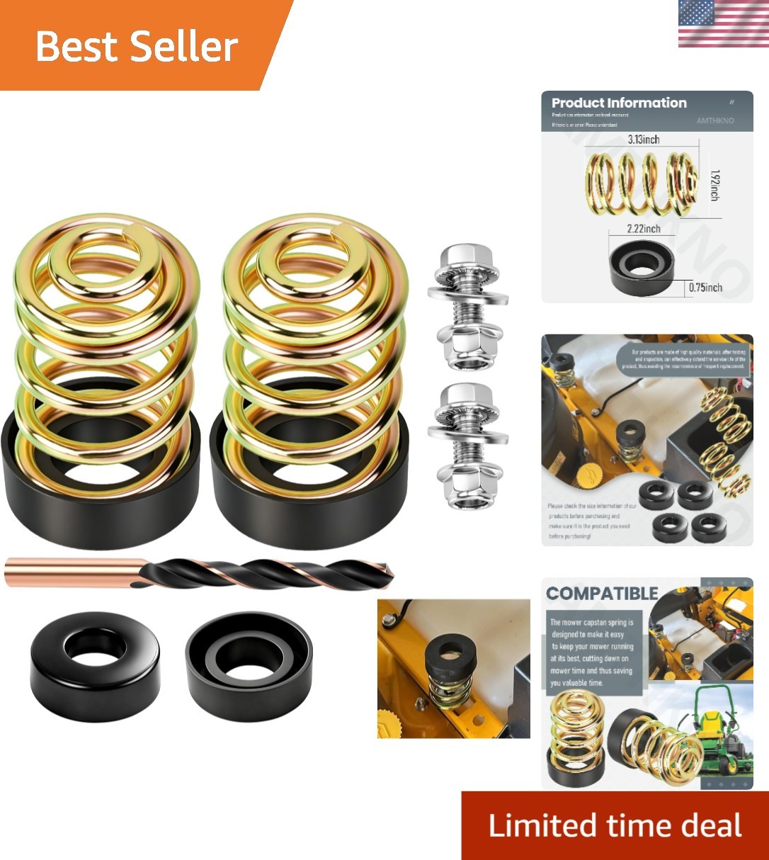 High-Quality Mower Cap Seat Springs Set - 4 Caps & 2 Compression for Durability