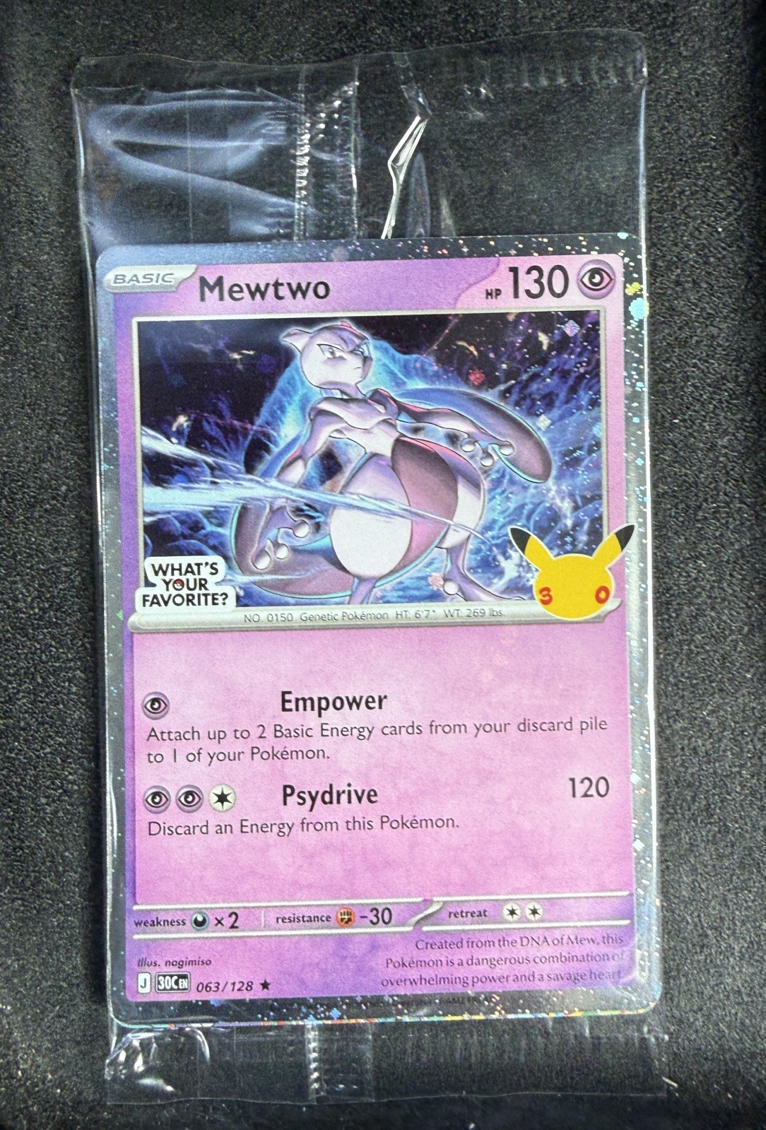 Pokemon Mewtwo 30th anniversary celebrations Promo card sealed 063/128 Pokemon Mewtwo 30th anniversary celebrations Promo card sealed 063/128