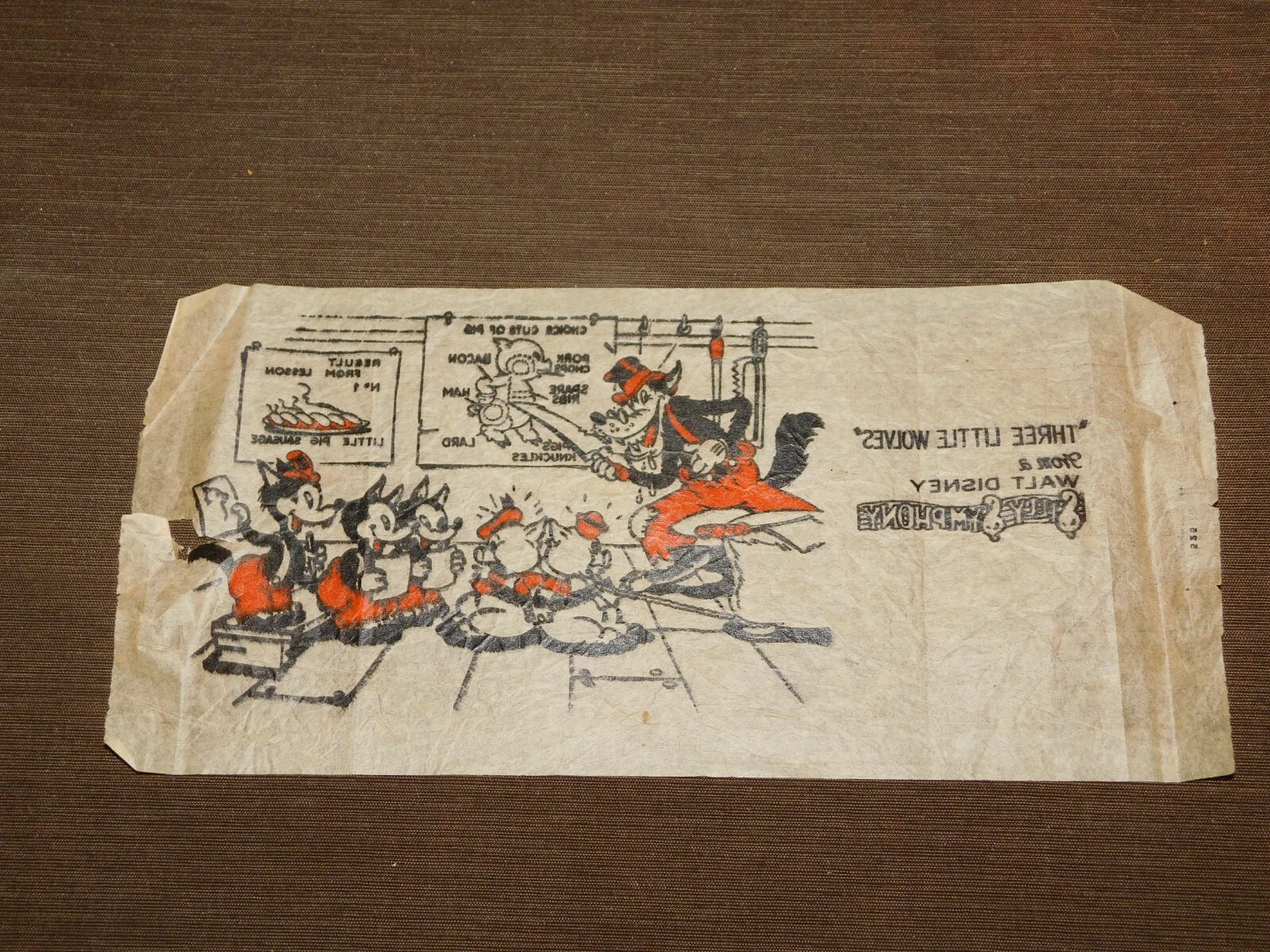 VINTAGE RARE  WALT DISNEY THREE LITTLE WOLVES SILLY SYMPHONY IRON ON TRANSFER 