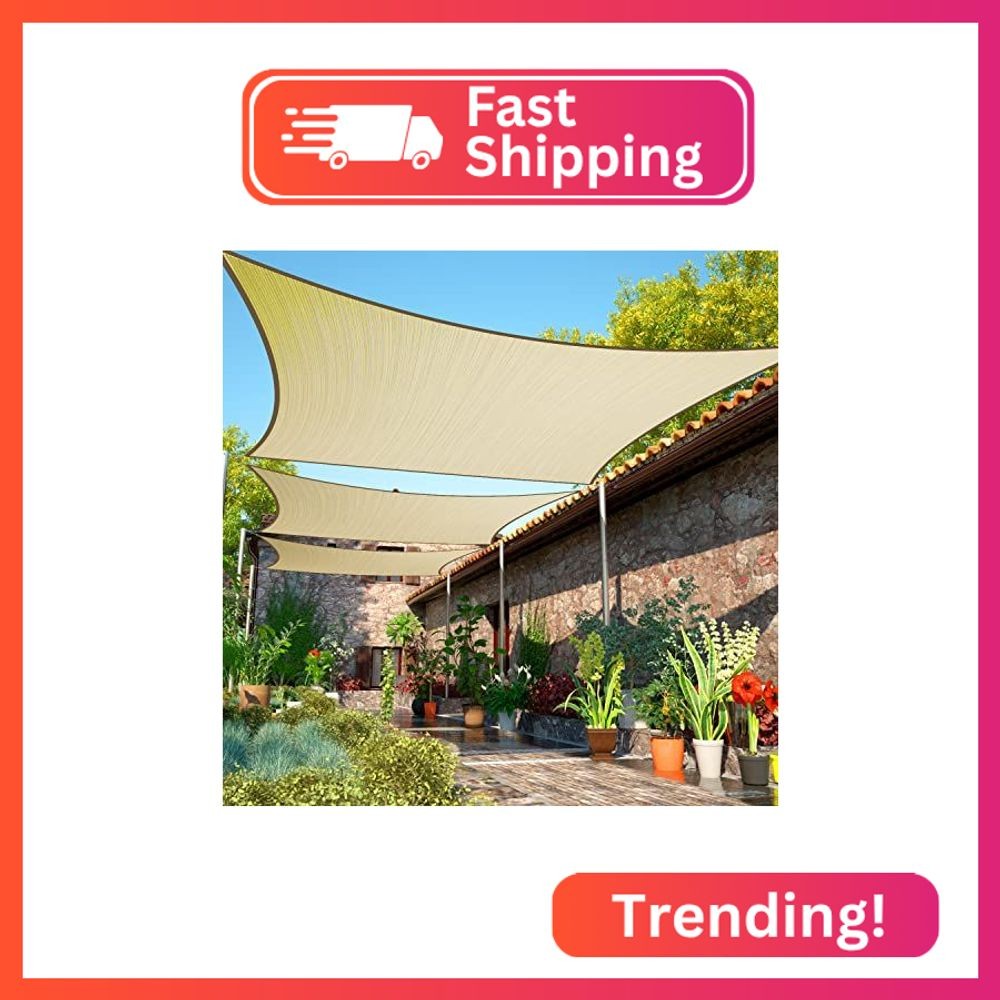 ShadeMart 14\' x 20\' Beige Rectangle Shade Sail for Backyard