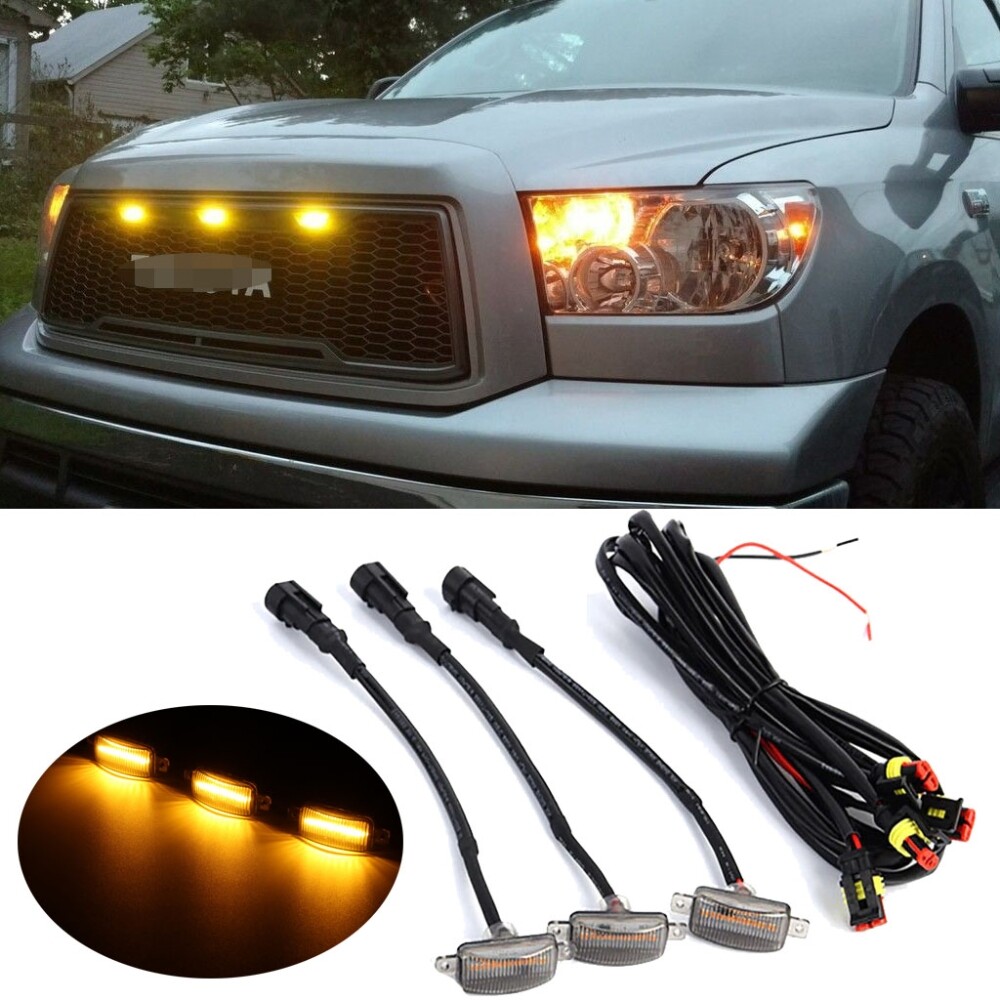 3PCS Amber LED Front Grille Running Lights Lamps For Toyota Tundra Raptor Style